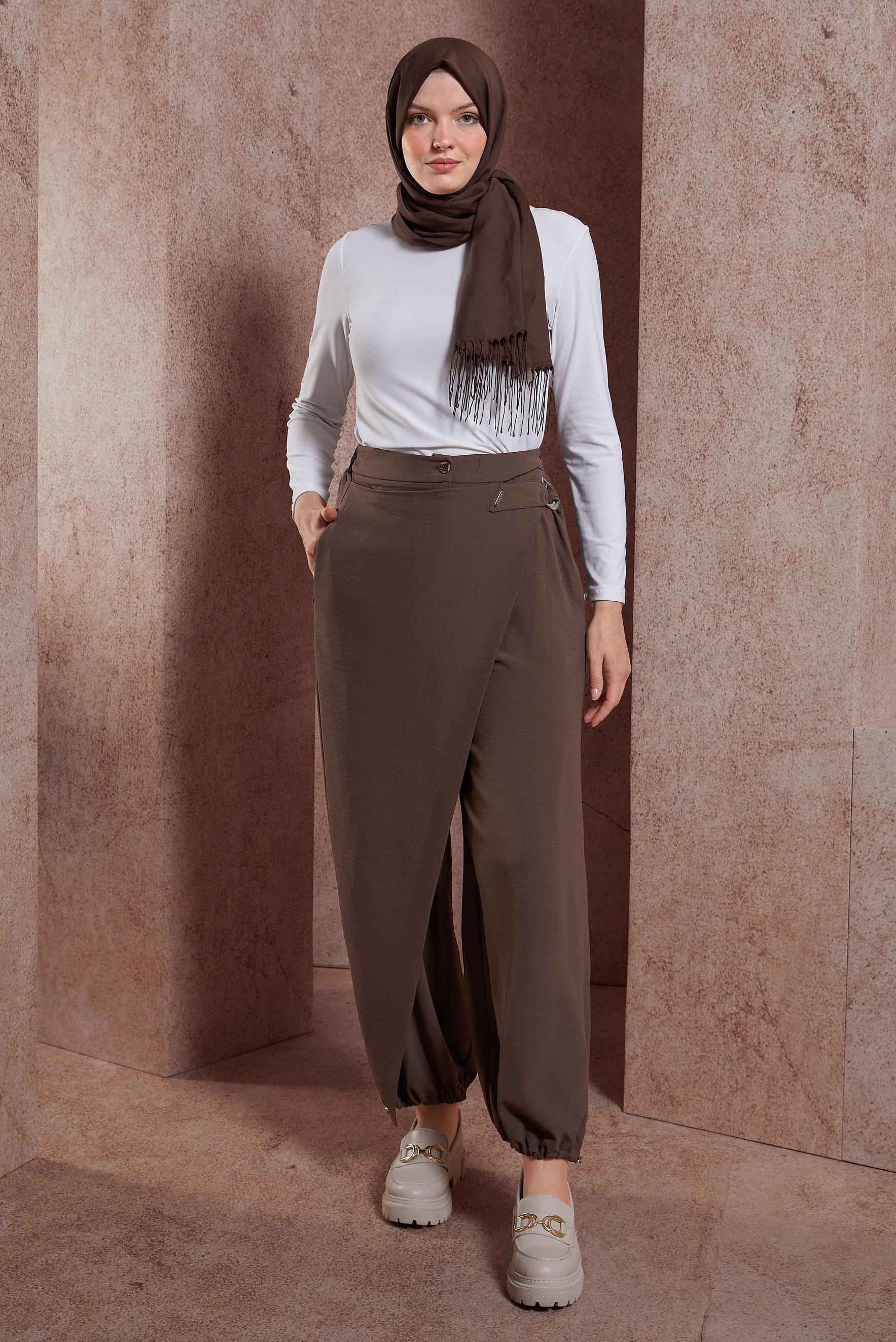 Tesettür giyim KAHVE ŞALVAR KESİM PANTOLON 70726