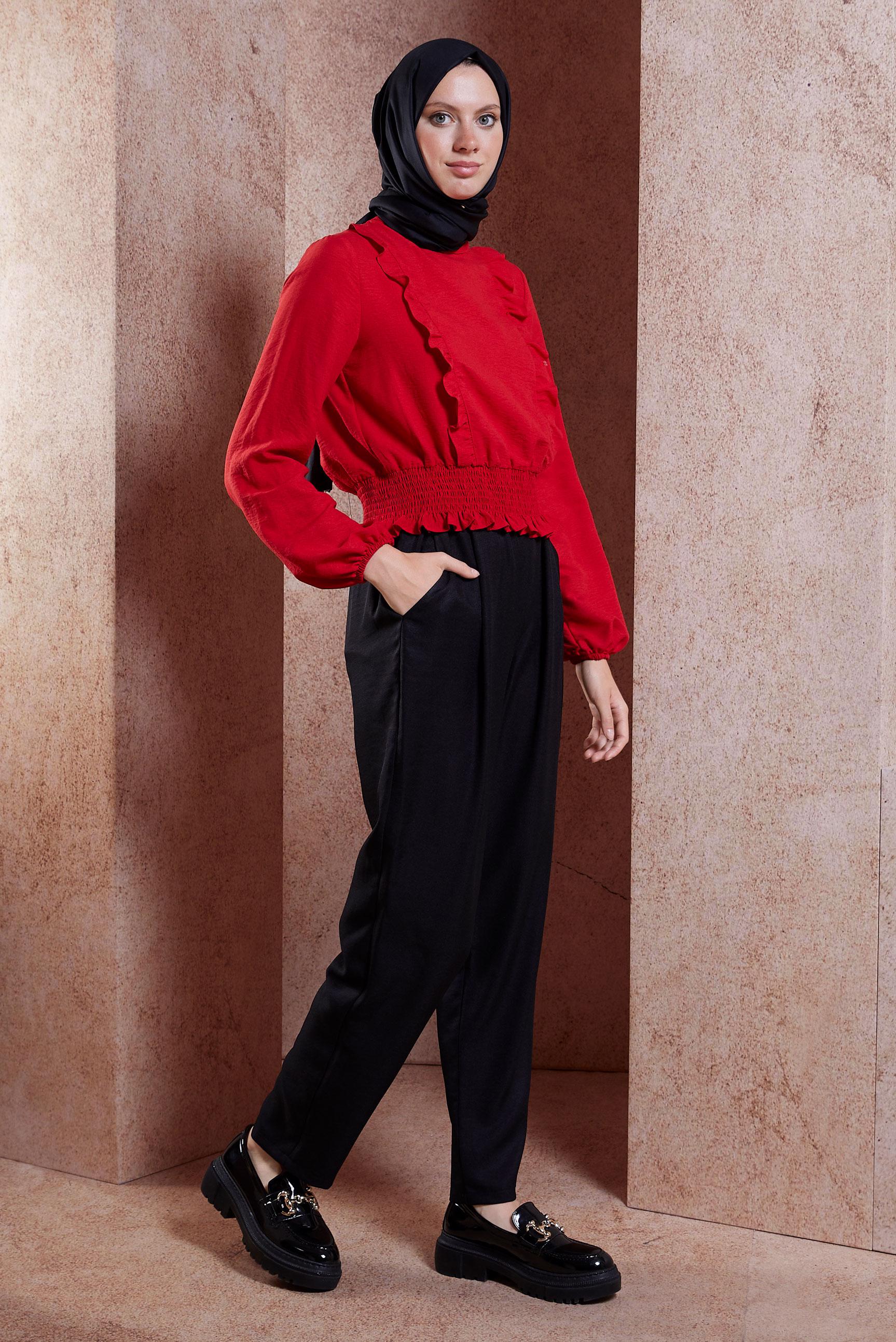 Tesettür giyim SİYAH BELİ LASTİKLİ PANTOLON 70727