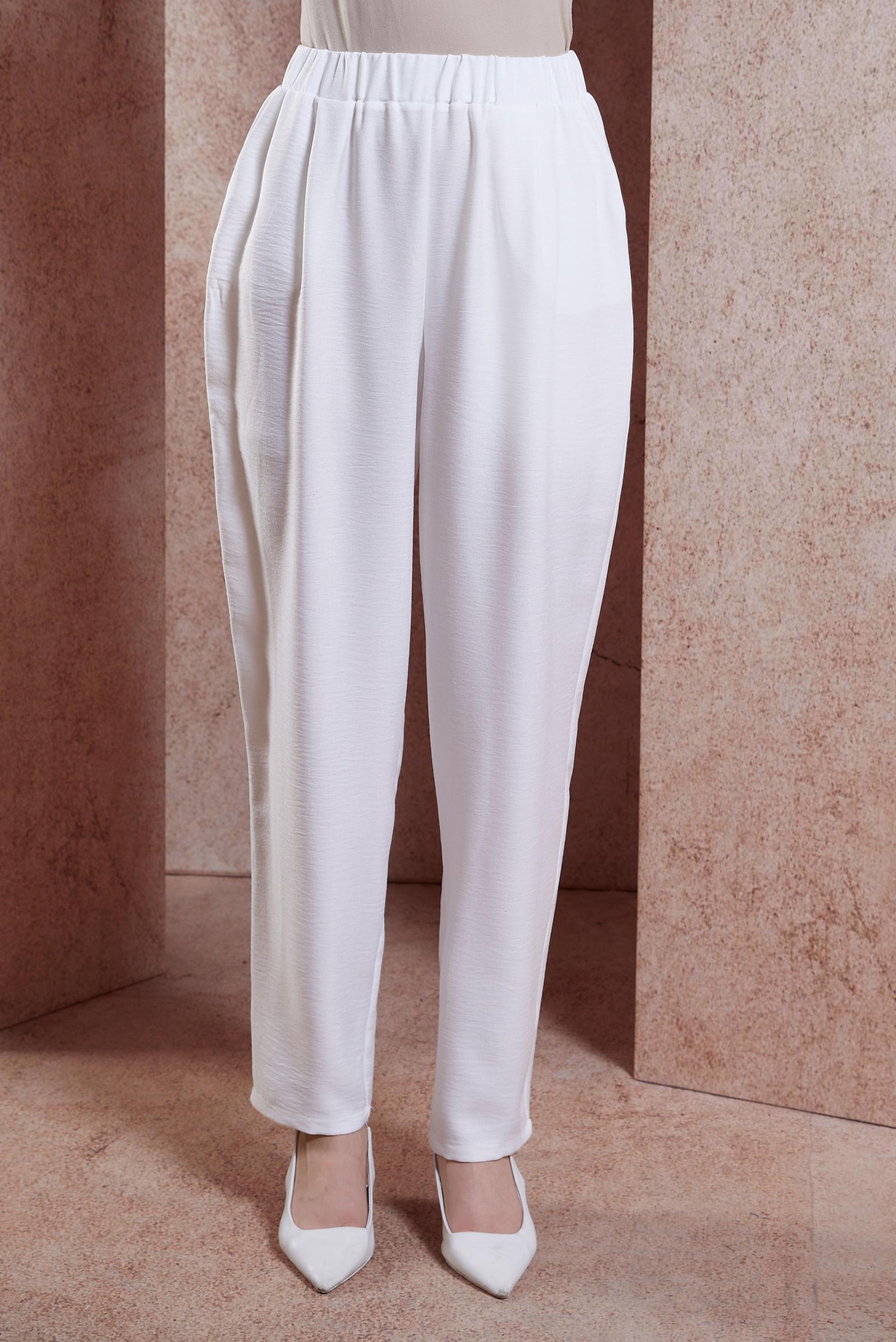 Tesettür giyim BEYAZ BELİ LASTİKLİ PANTOLON 70727