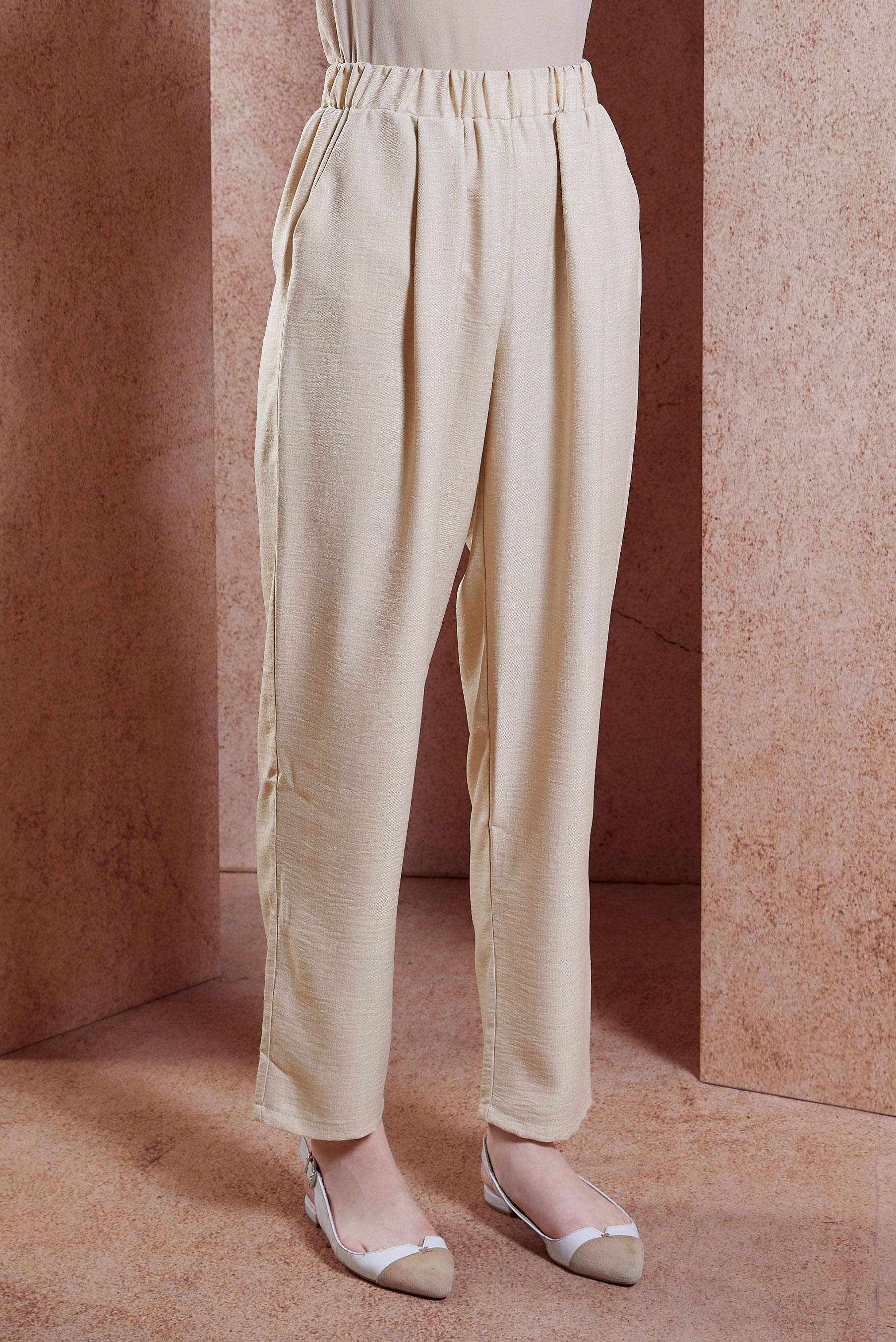 Tesettür giyim BEJ BELİ LASTİKLİ PANTOLON 70727