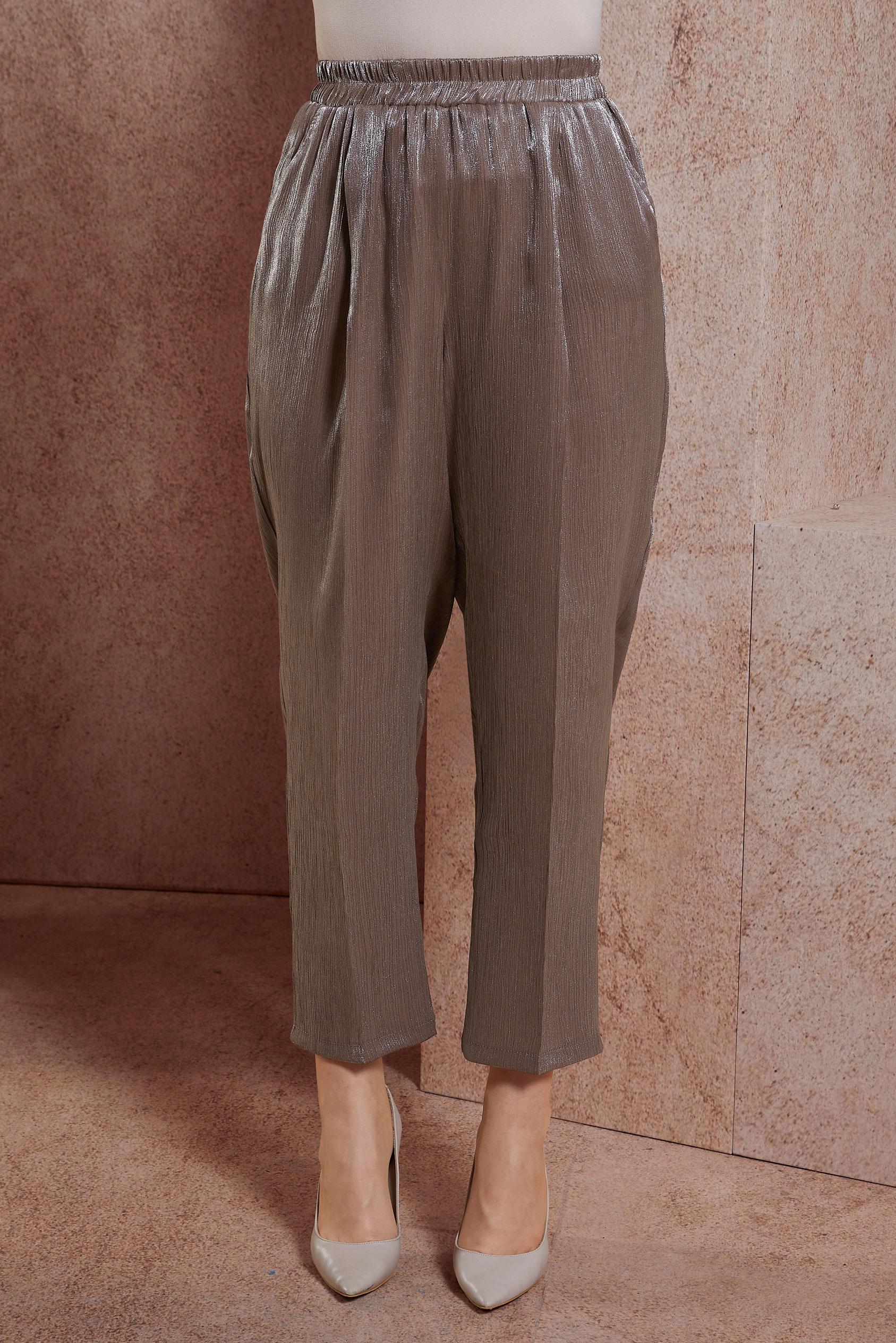 Tesettür giyim KAHVE SATEN YÜZLÜ BÜRÜMCÜK PANTOLON 70728