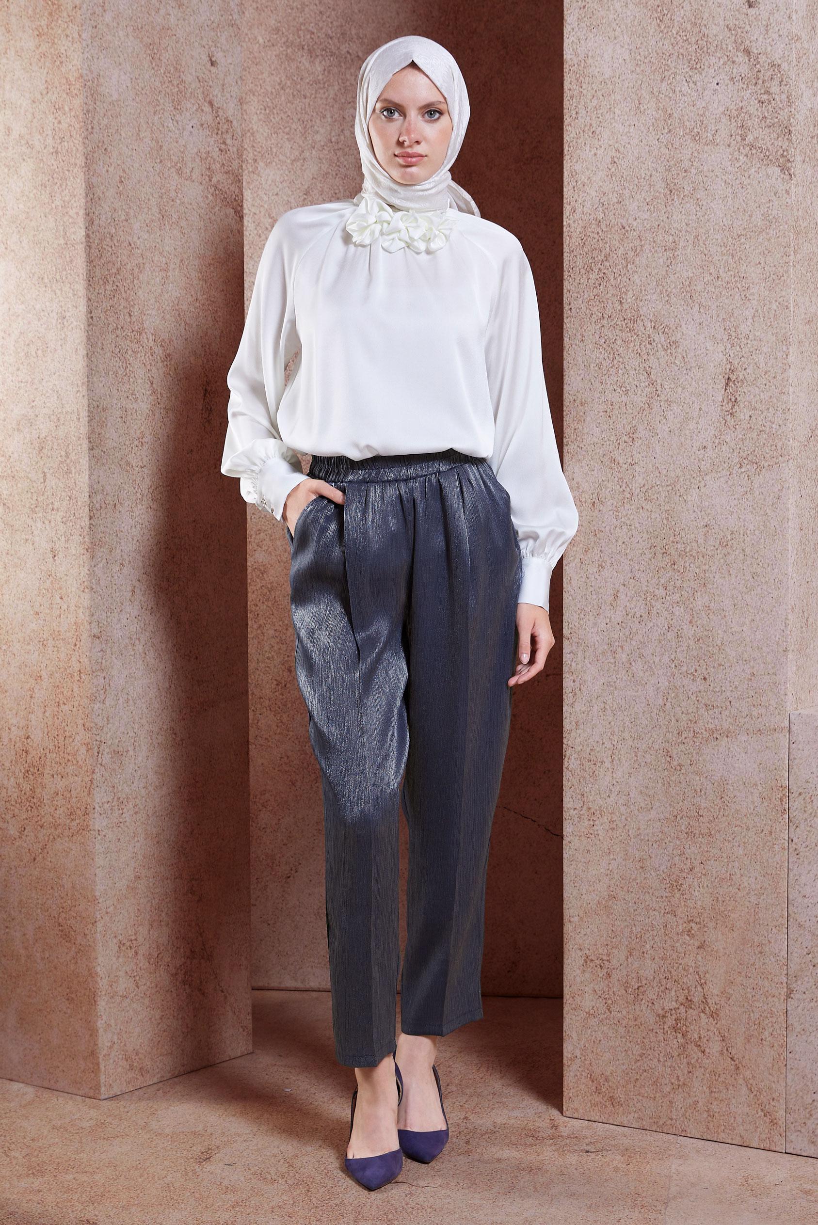 Tesettür giyim LACİVERT SATEN YÜZLÜ BÜRÜMCÜK PANTOLON 70728