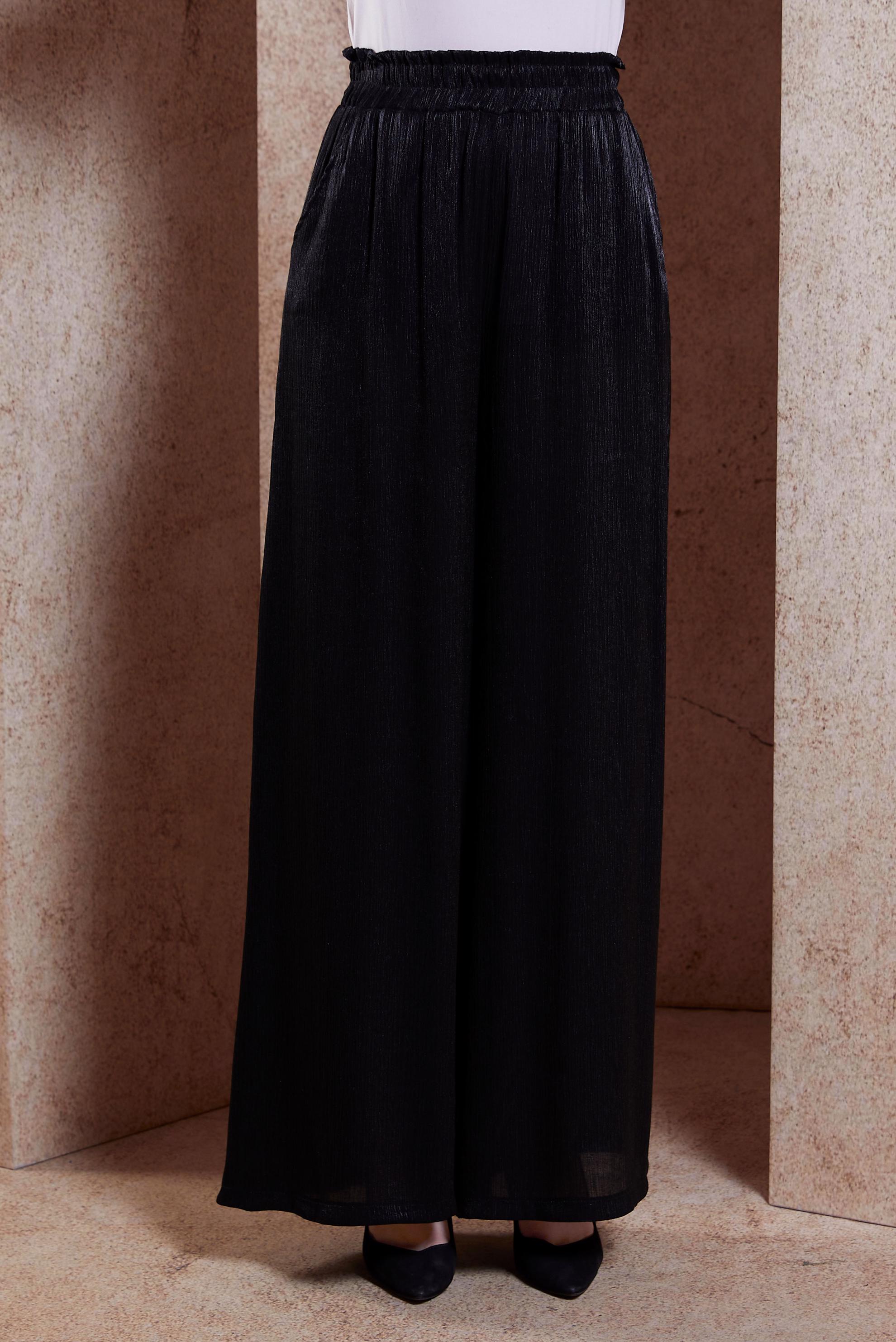 Tesettür giyim SİYAH SATEN DOKULU BÜRÜMCÜK PANTOLON 70731