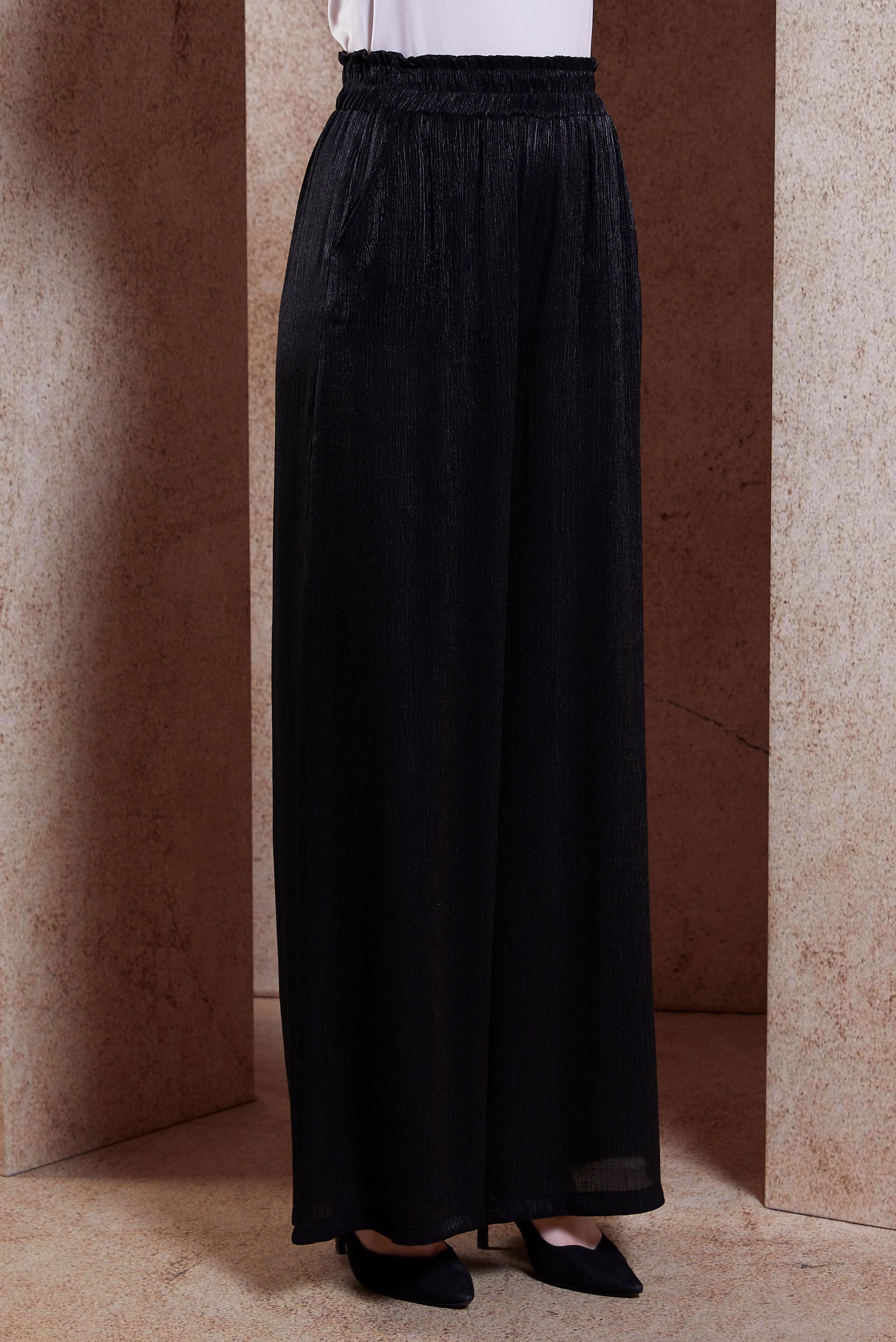 Tesettür giyim SİYAH SATEN DOKULU BÜRÜMCÜK PANTOLON 70731