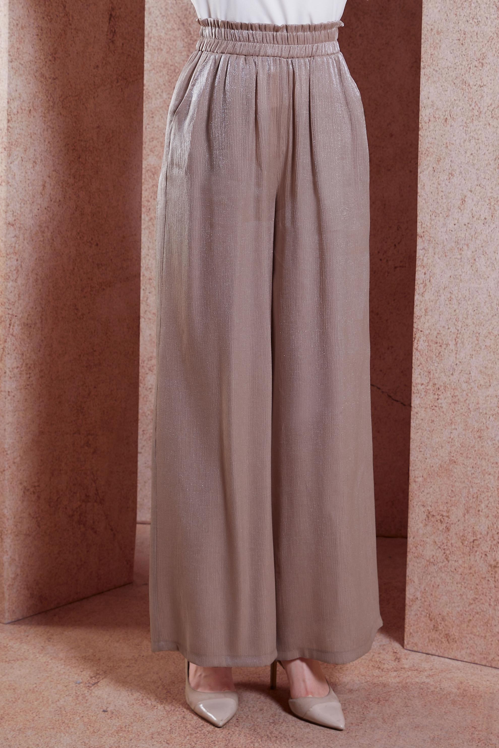 Tesettür giyim ALTIN SATEN DOKULU BÜRÜMCÜK PANTOLON 70731