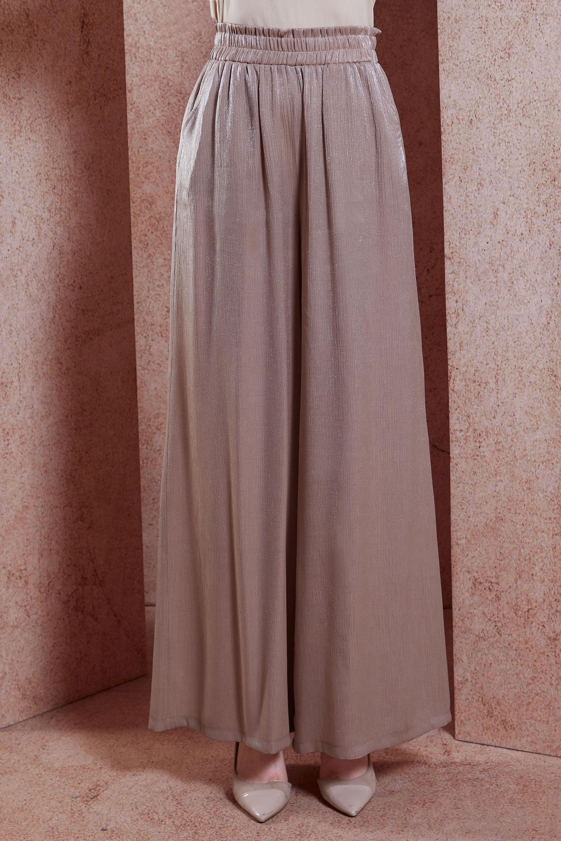 Tesettür giyim ALTIN SATEN DOKULU BÜRÜMCÜK PANTOLON 70731