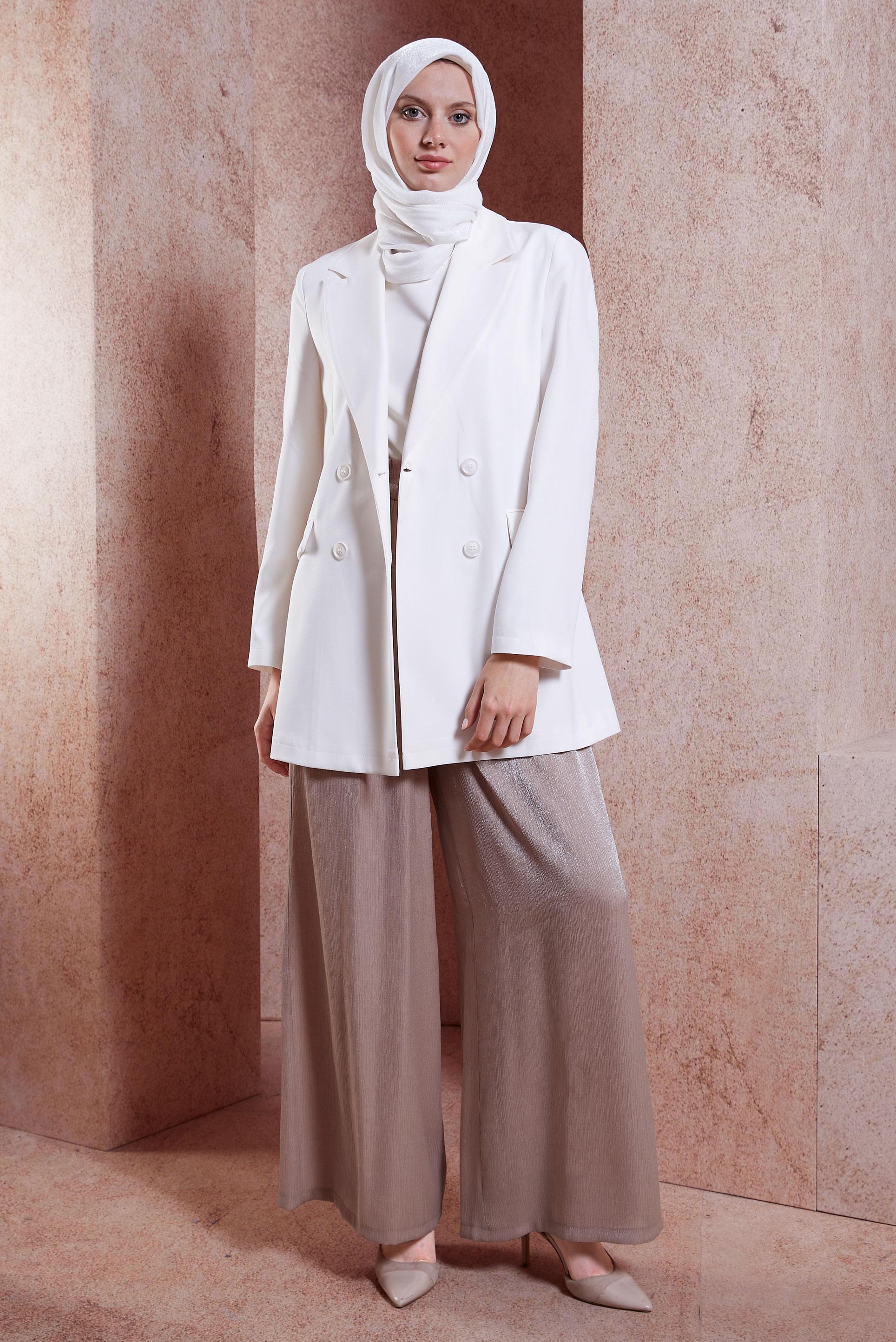 Tesettür giyim ALTIN SATEN DOKULU BÜRÜMCÜK PANTOLON 70731