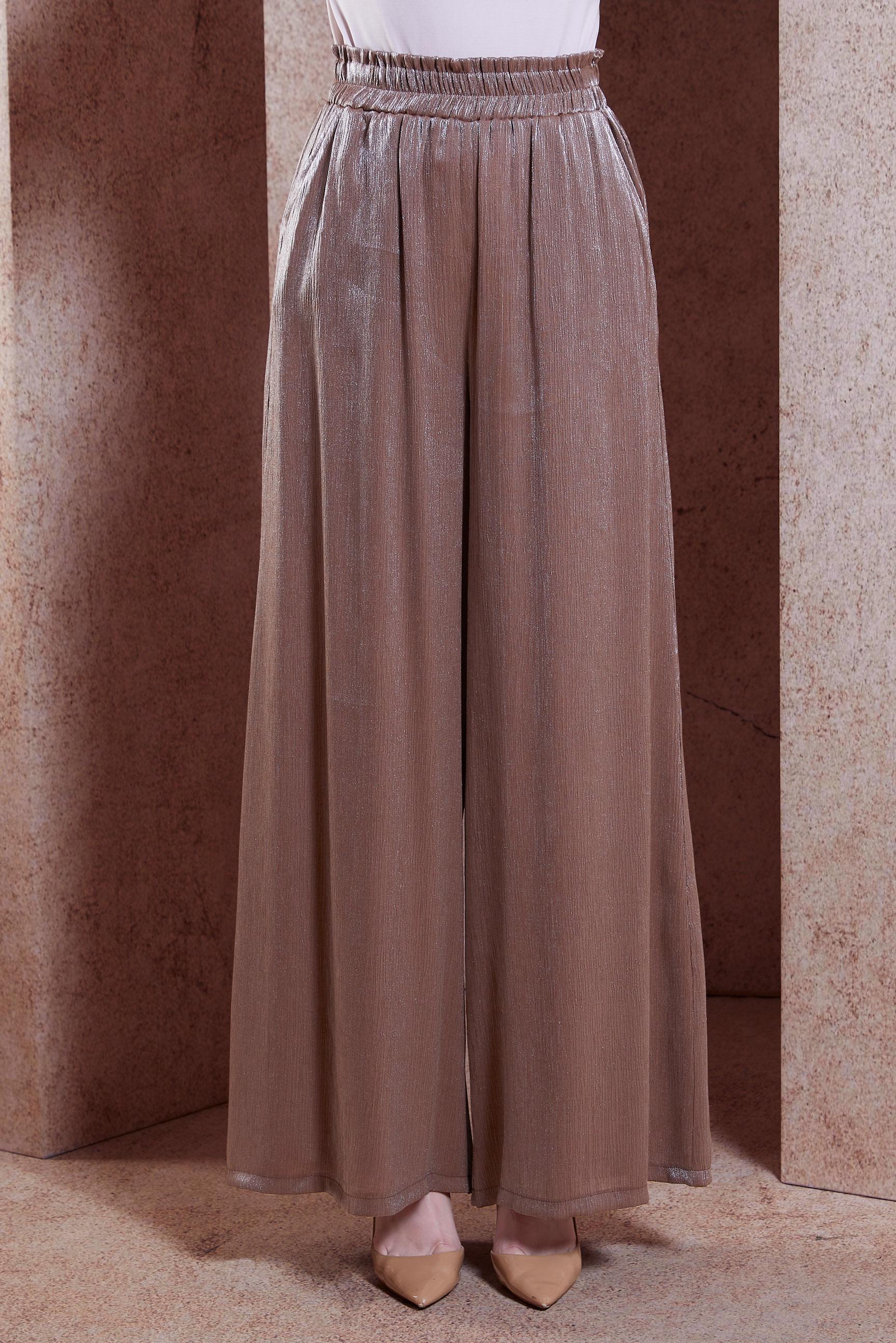 Tesettür giyim KAHVE SATEN DOKULU BÜRÜMCÜK PANTOLON 70731