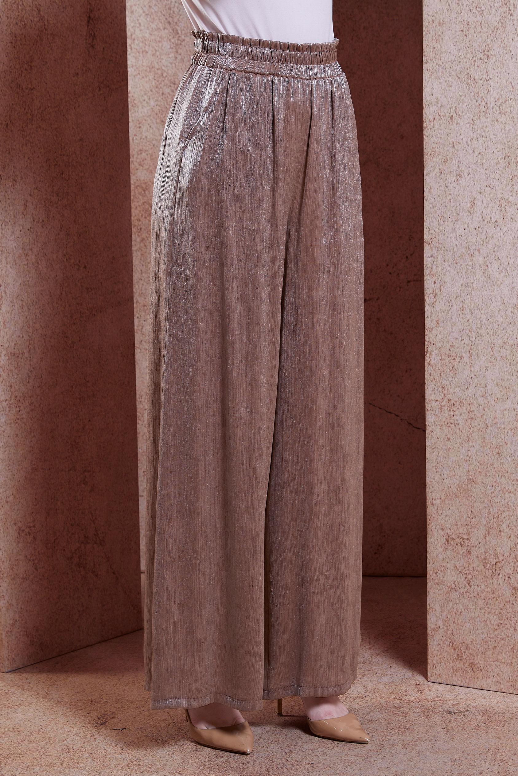 Tesettür giyim KAHVE SATEN DOKULU BÜRÜMCÜK PANTOLON 70731