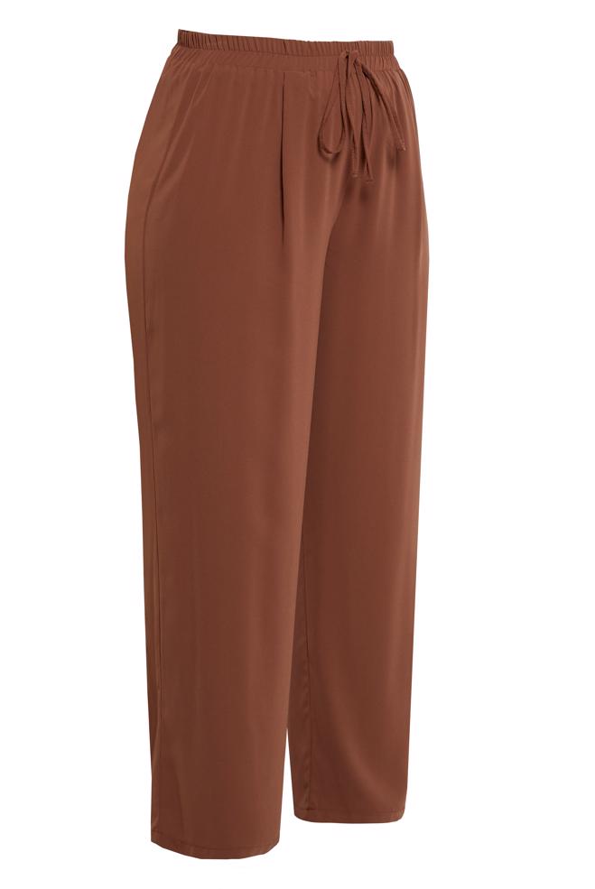 Tesettür giyim KAHVE BÜYÜK BEDEN BELİ LASTİKLİ PANTOLON 70732 - ALVİNA