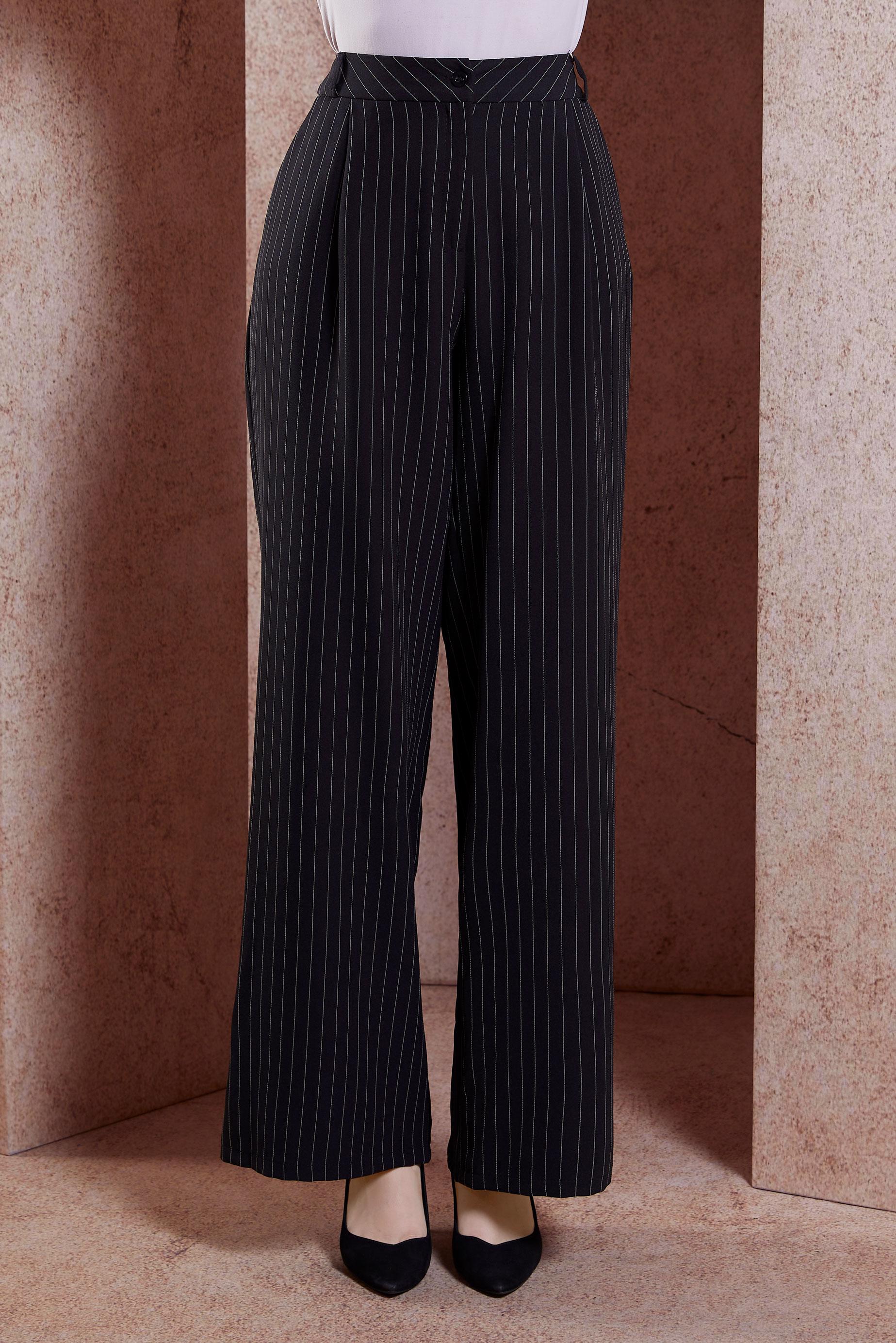 Tesettür giyim SİYAH ÇİZGİLİ GENİŞ PAÇA PANTOLON 70734