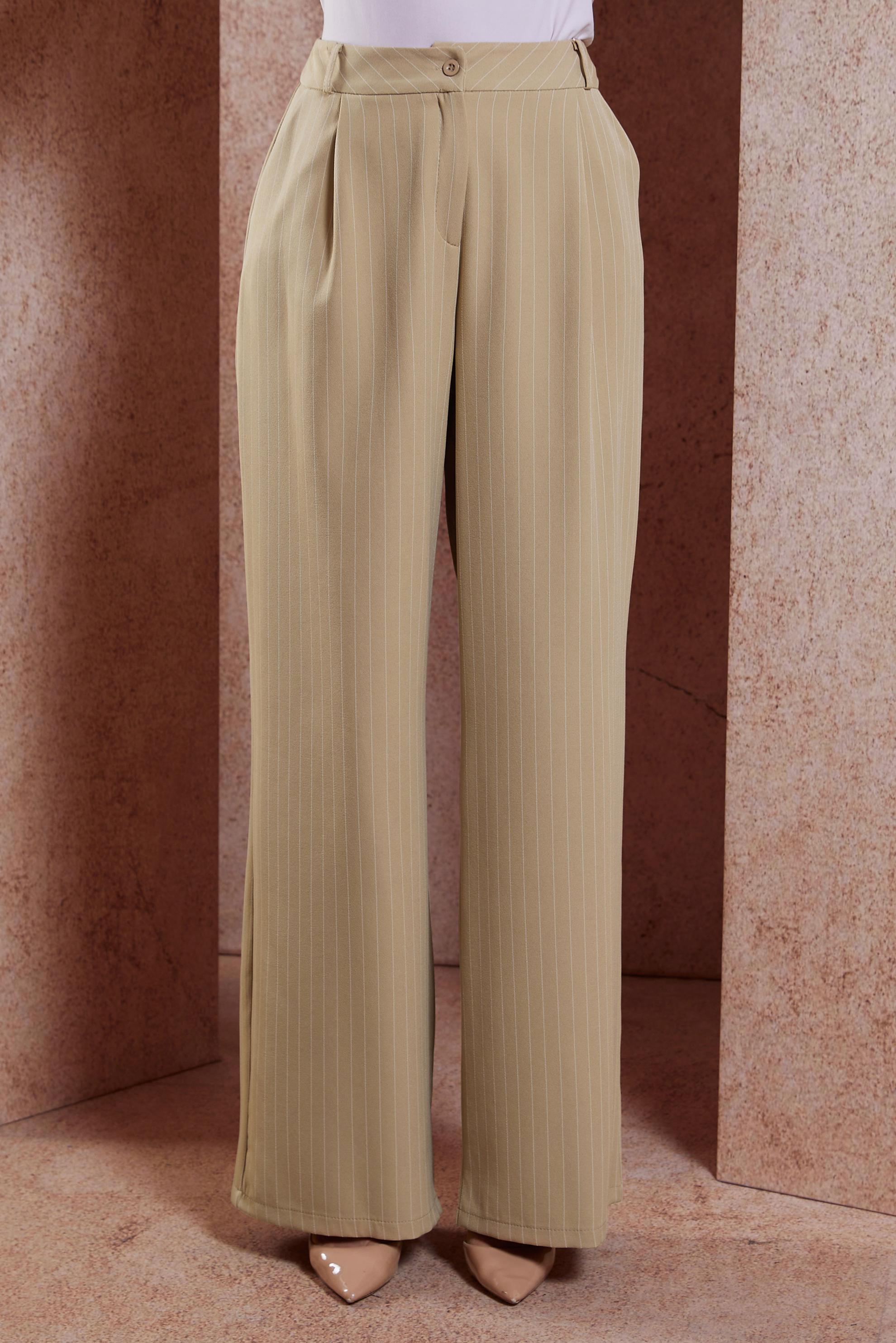 Tesettür giyim KAHVE ÇİZGİLİ GENİŞ PAÇA PANTOLON 70734