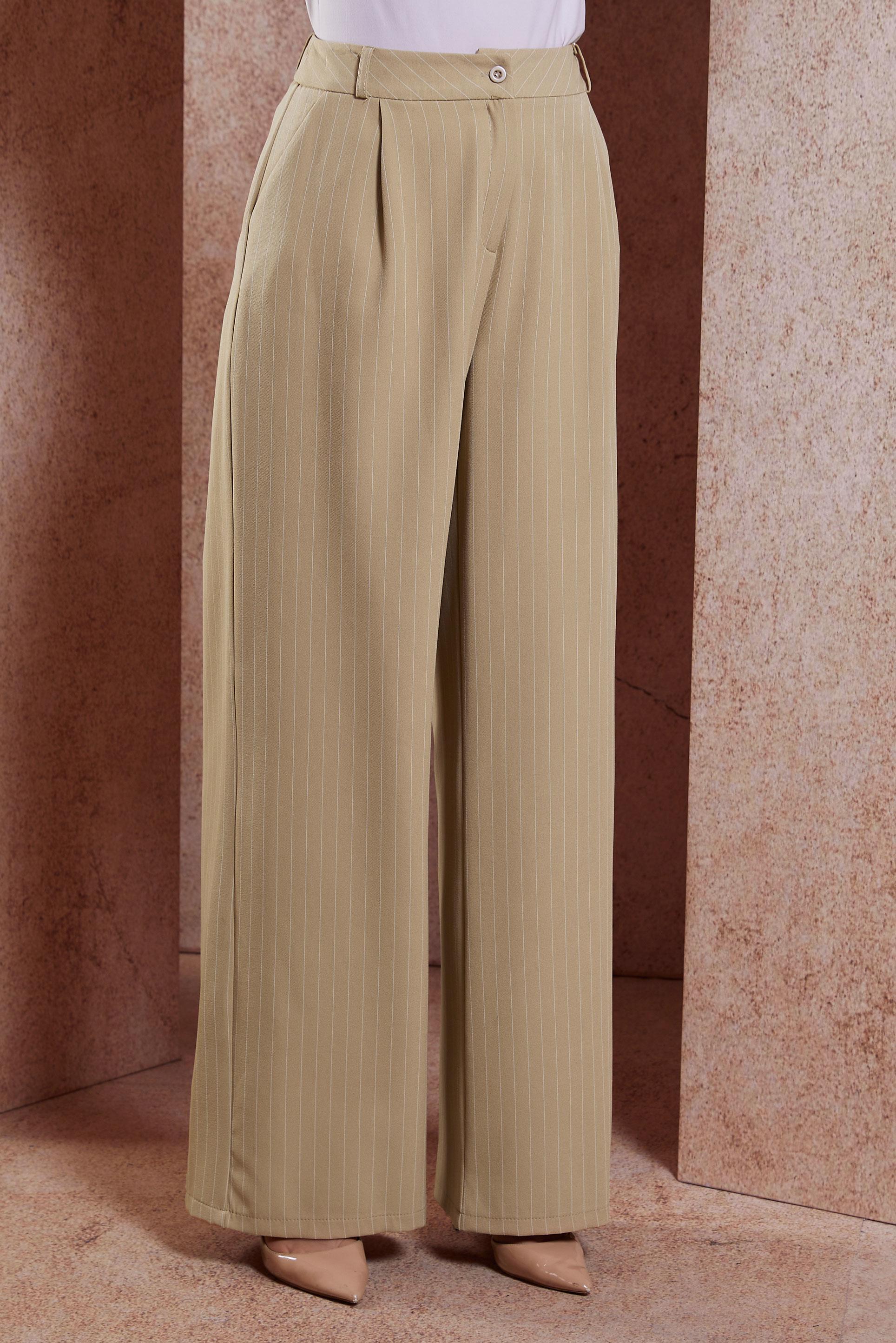 Tesettür giyim KAHVE ÇİZGİLİ GENİŞ PAÇA PANTOLON 70734