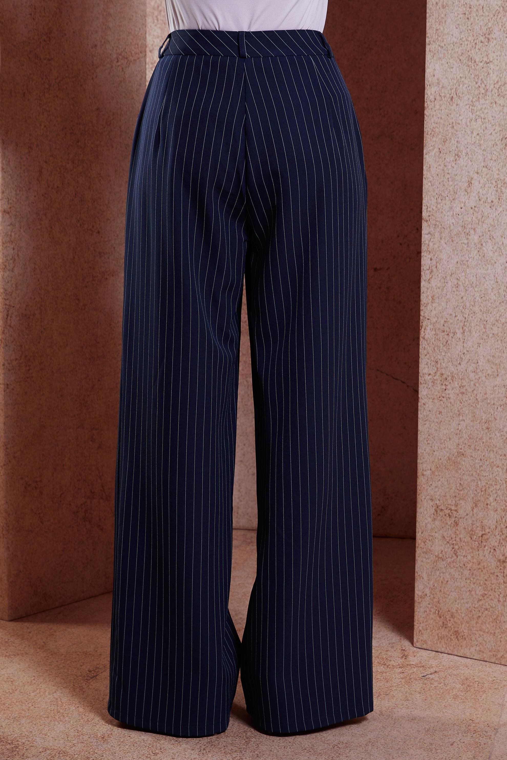 Tesettür giyim LACİVERT ÇİZGİLİ GENİŞ PAÇA PANTOLON 70734