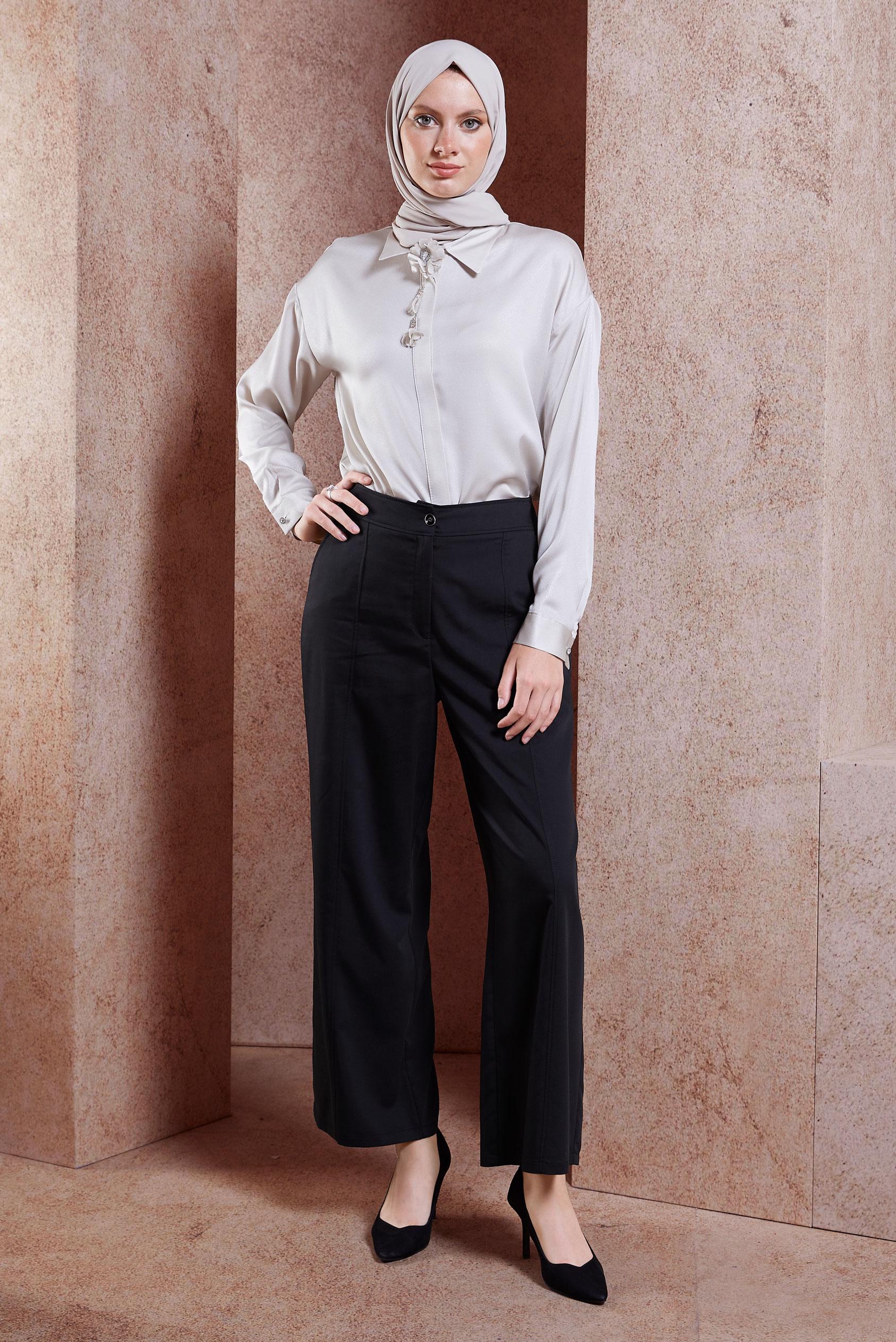 Tesettür giyim SİYAH GENİŞ PAÇA BÜYÜK BEDEN PANTOLON 70735