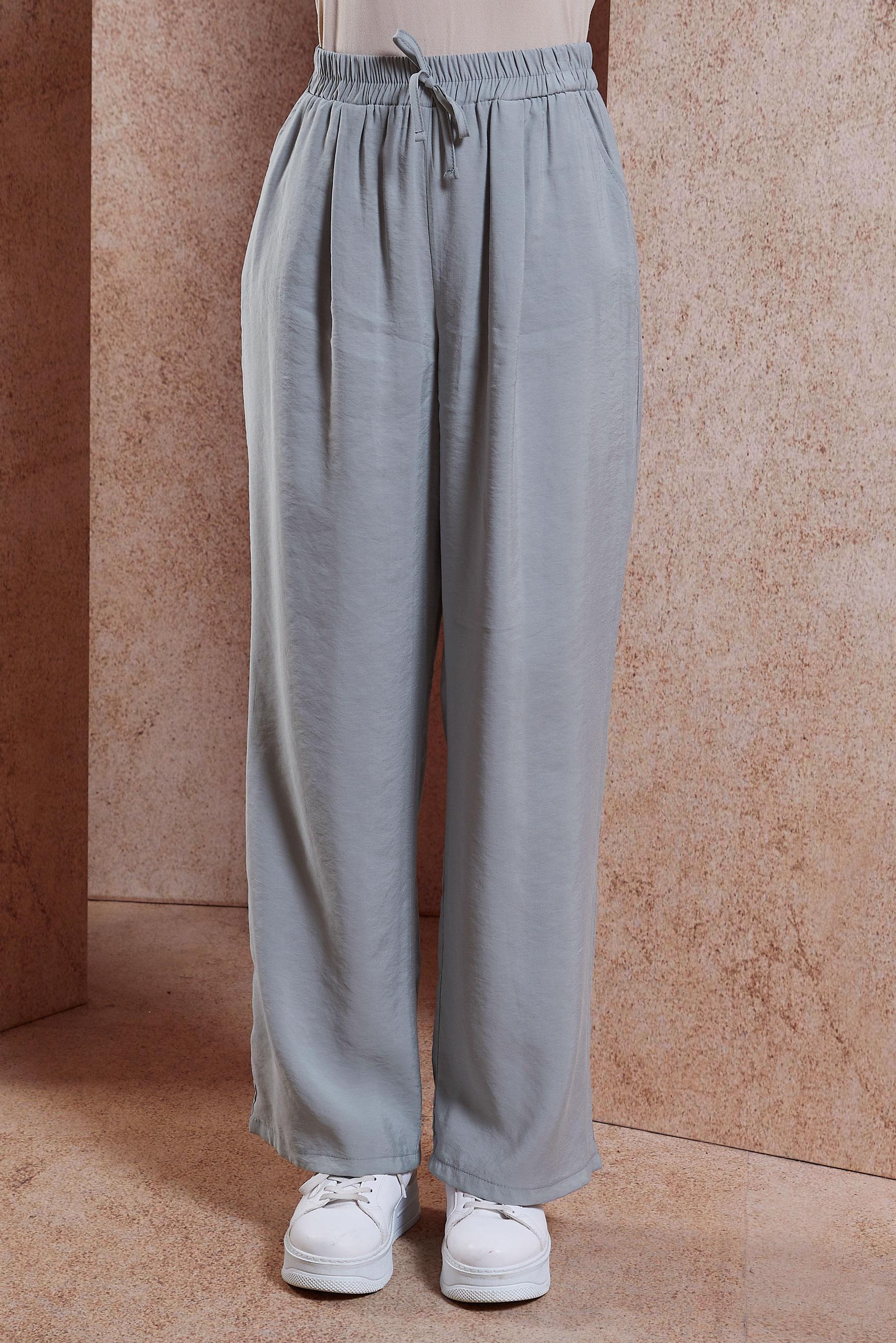 Tesettür giyim GRİ BELİ LASTİKLİ MODAL PANTOLON 70736