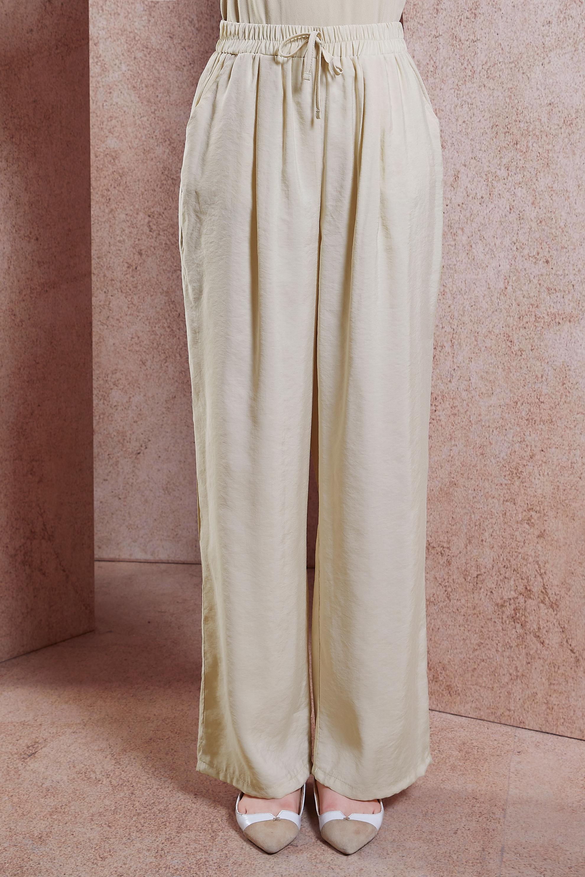 Tesettür giyim BEJ BELİ LASTİKLİ MODAL PANTOLON 70736