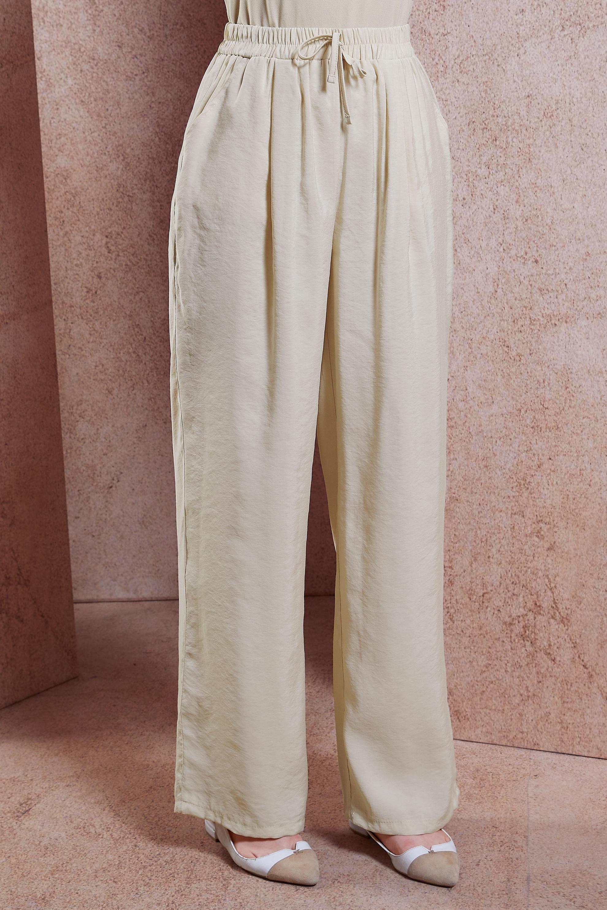 Tesettür giyim BEJ BELİ LASTİKLİ MODAL PANTOLON 70736