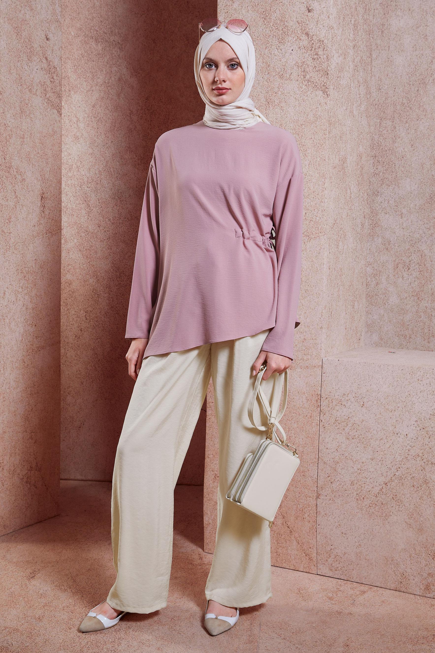 Tesettür giyim BEJ BELİ LASTİKLİ MODAL PANTOLON 70736