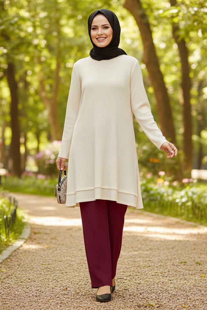 Vêtements hijab ROUGE BORDEAUX PANTALON TAILLE HAUTE GRANDE TAILLE 70738 - ALVİNA