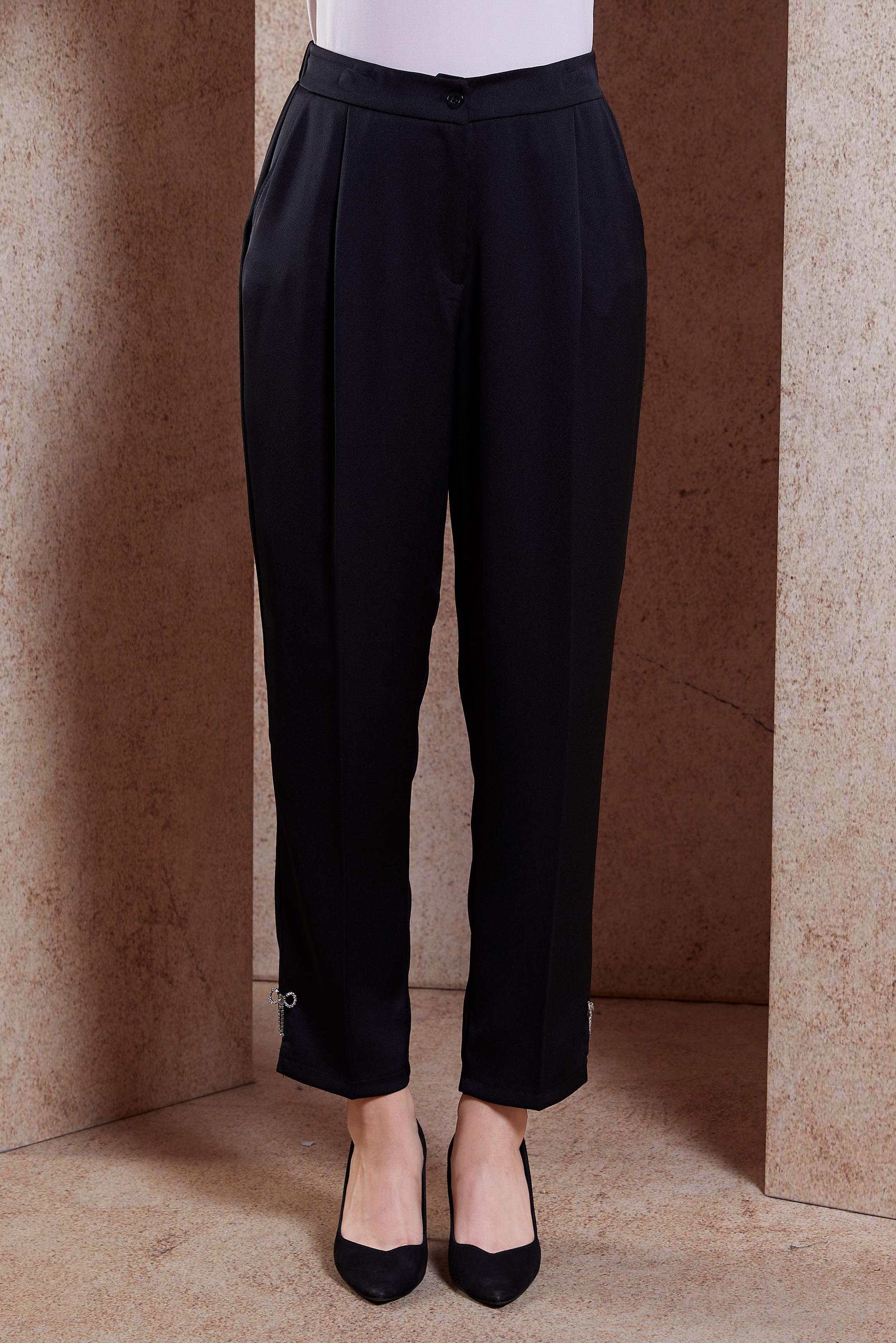 Tesettür giyim SİYAH SATEN DOKULU HAVUÇ PANTOLON 70741