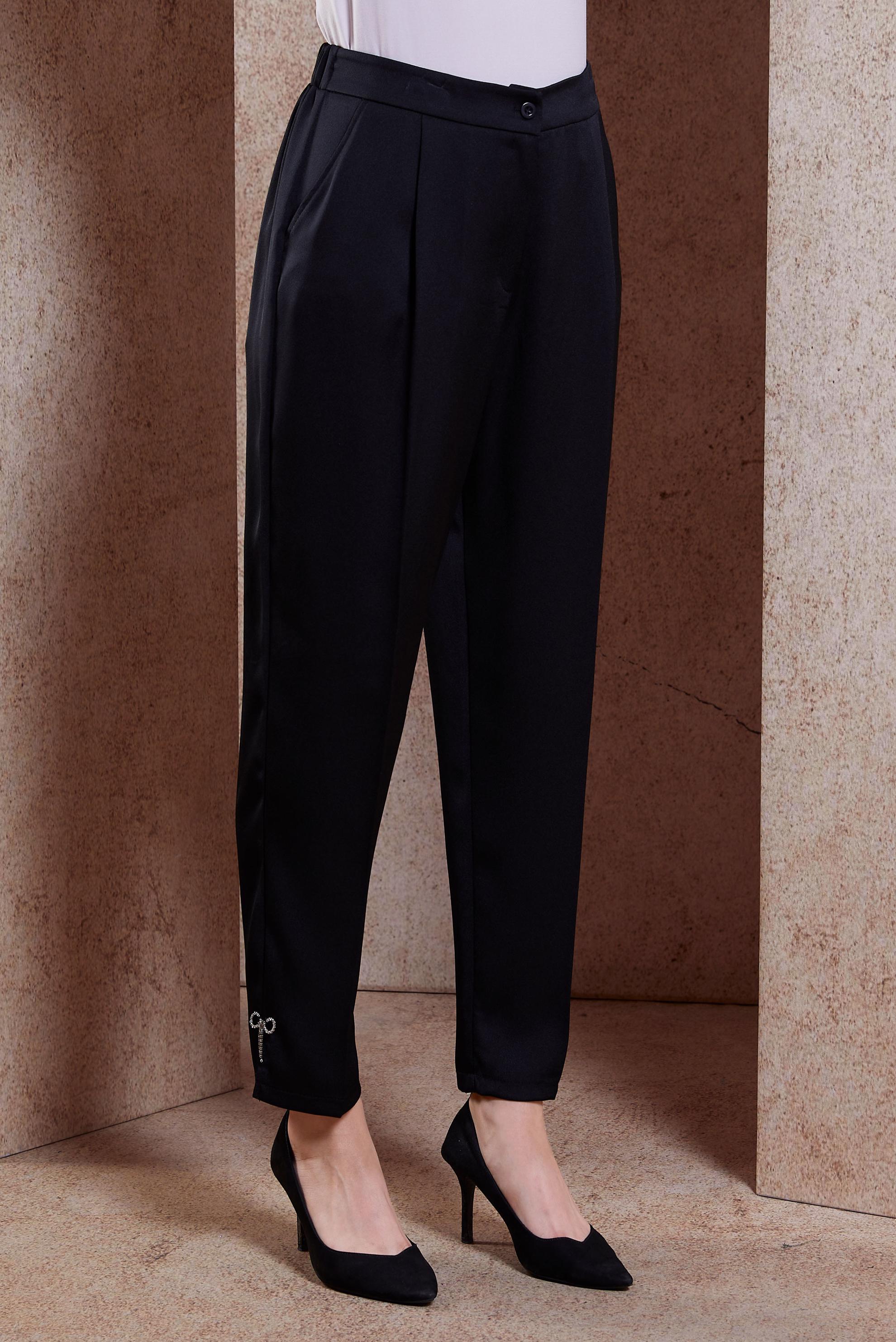 Tesettür giyim SİYAH SATEN DOKULU HAVUÇ PANTOLON 70741