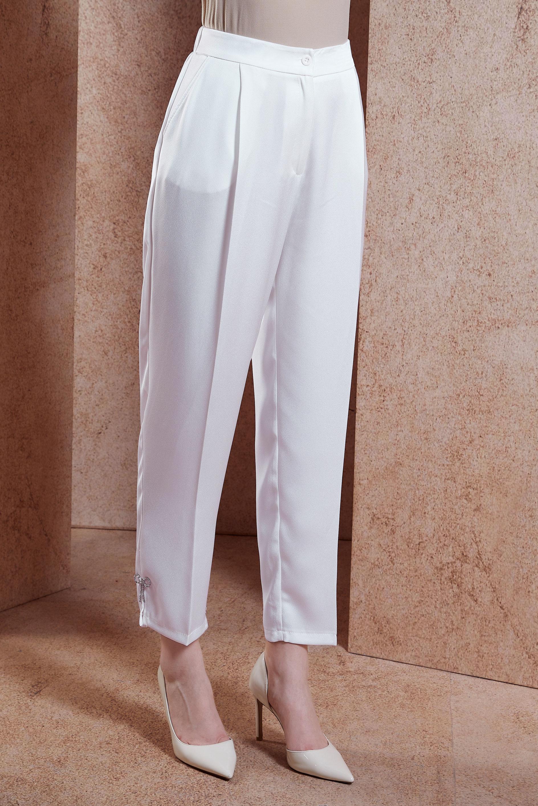 Tesettür giyim BEYAZ SATEN DOKULU HAVUÇ PANTOLON 70741