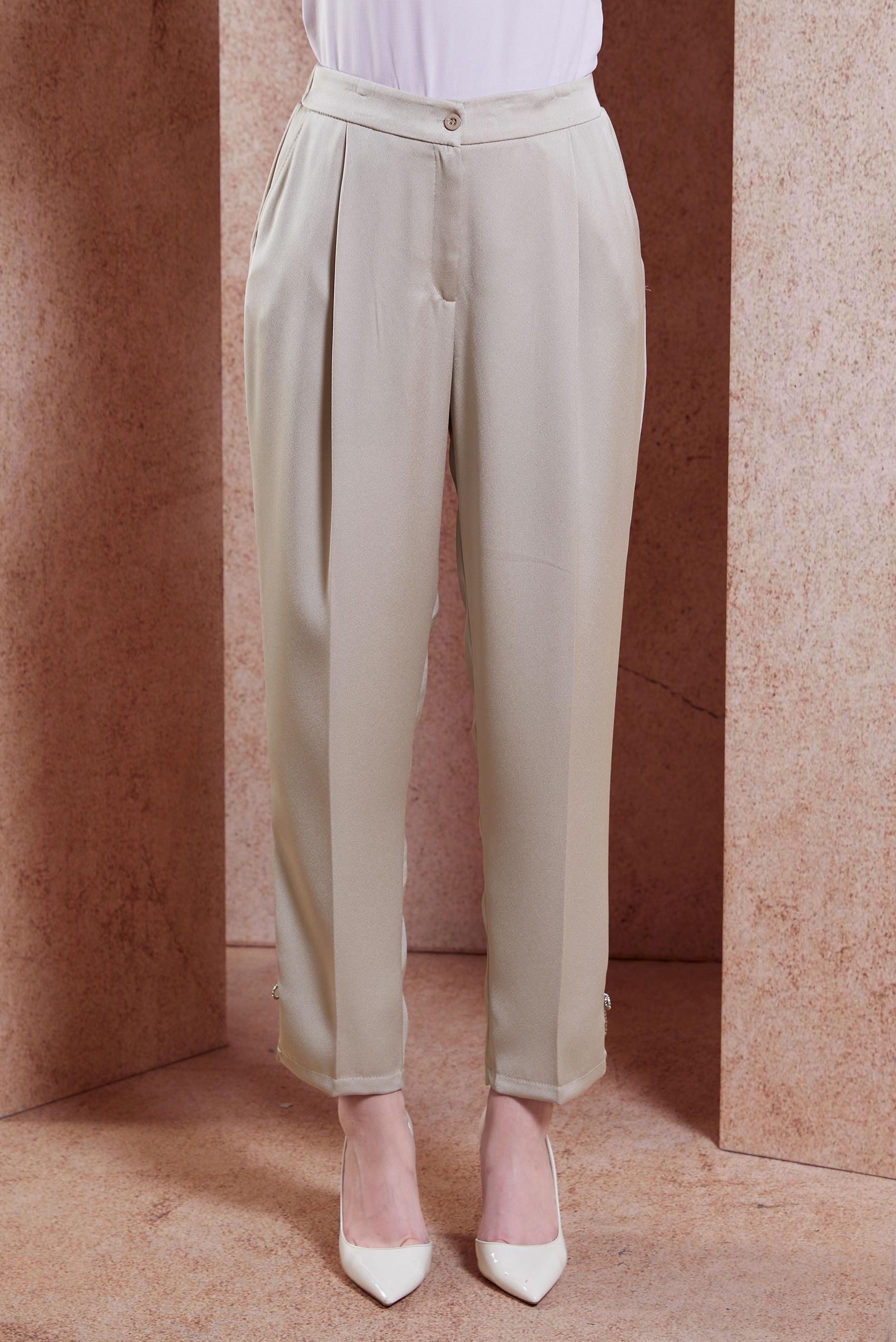 Tesettür giyim BEJ SATEN DOKULU HAVUÇ PANTOLON 70741