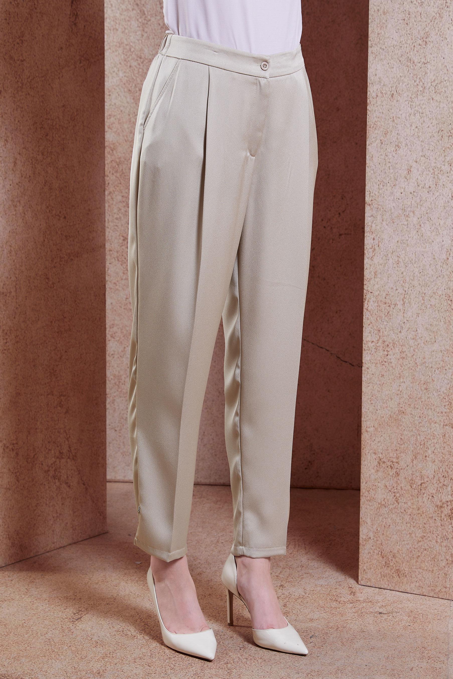 Tesettür giyim BEJ SATEN DOKULU HAVUÇ PANTOLON 70741