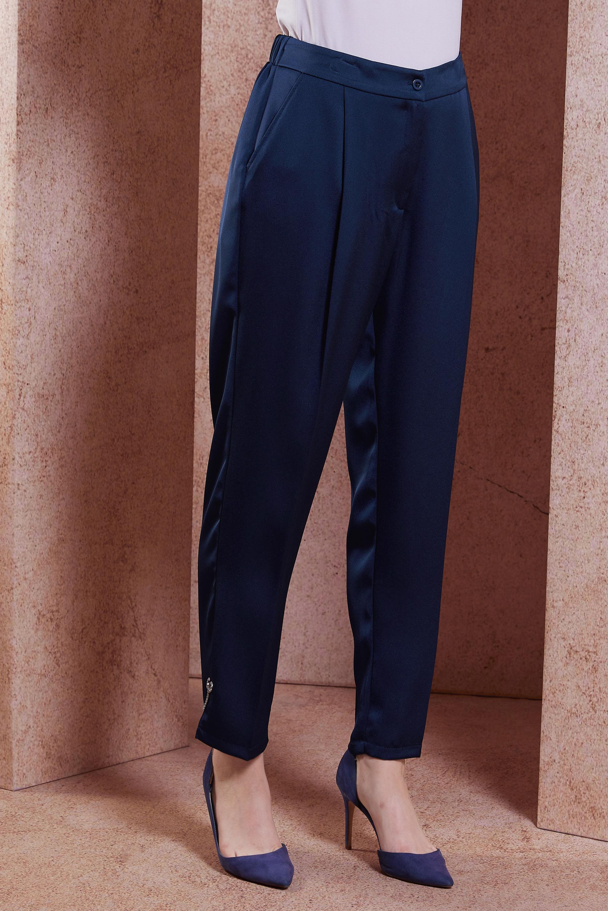 Tesettür giyim LACİVERT SATEN DOKULU HAVUÇ PANTOLON 70741