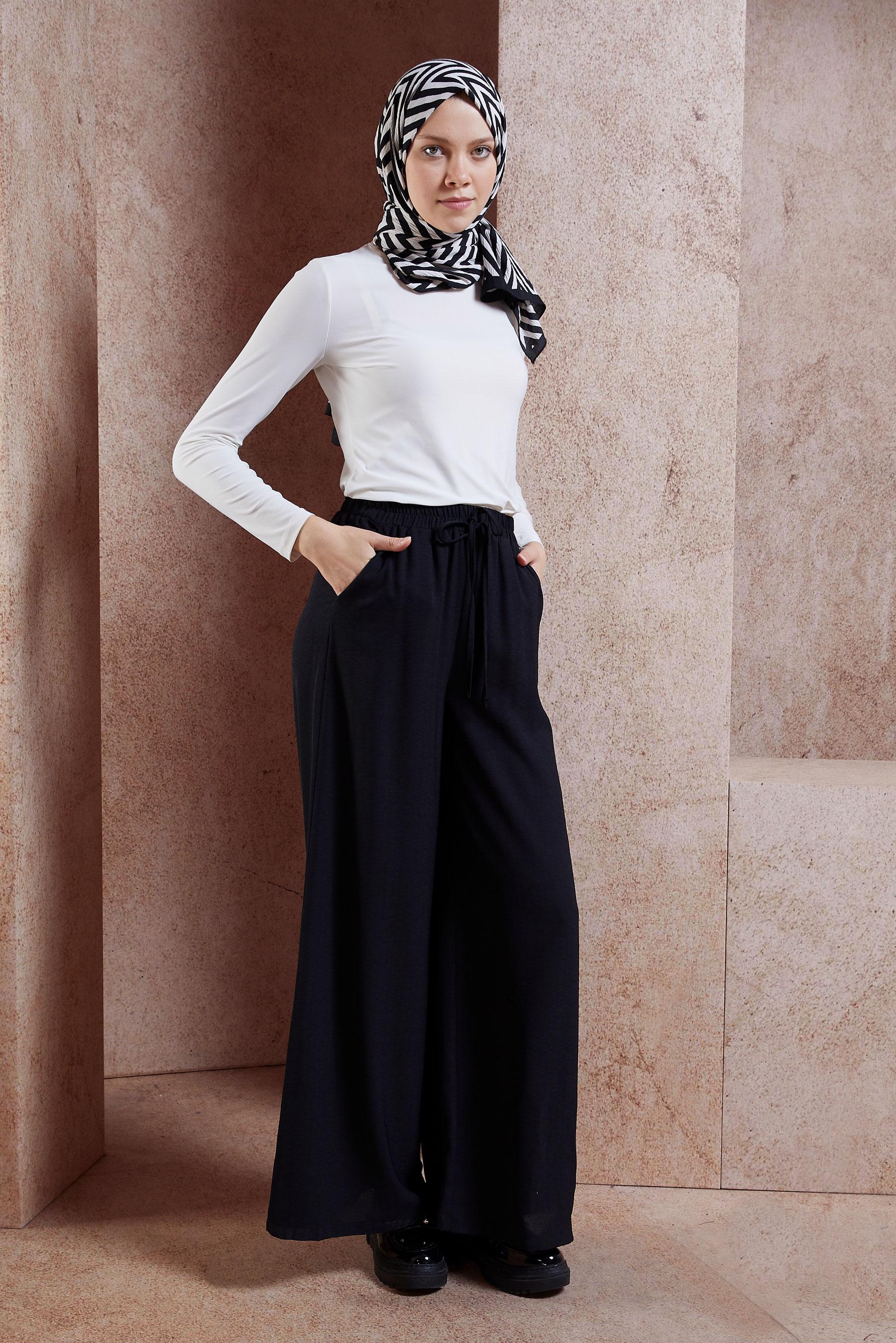 Tesettür giyim SİYAH GENİŞ PAÇA PANTOLON 70743