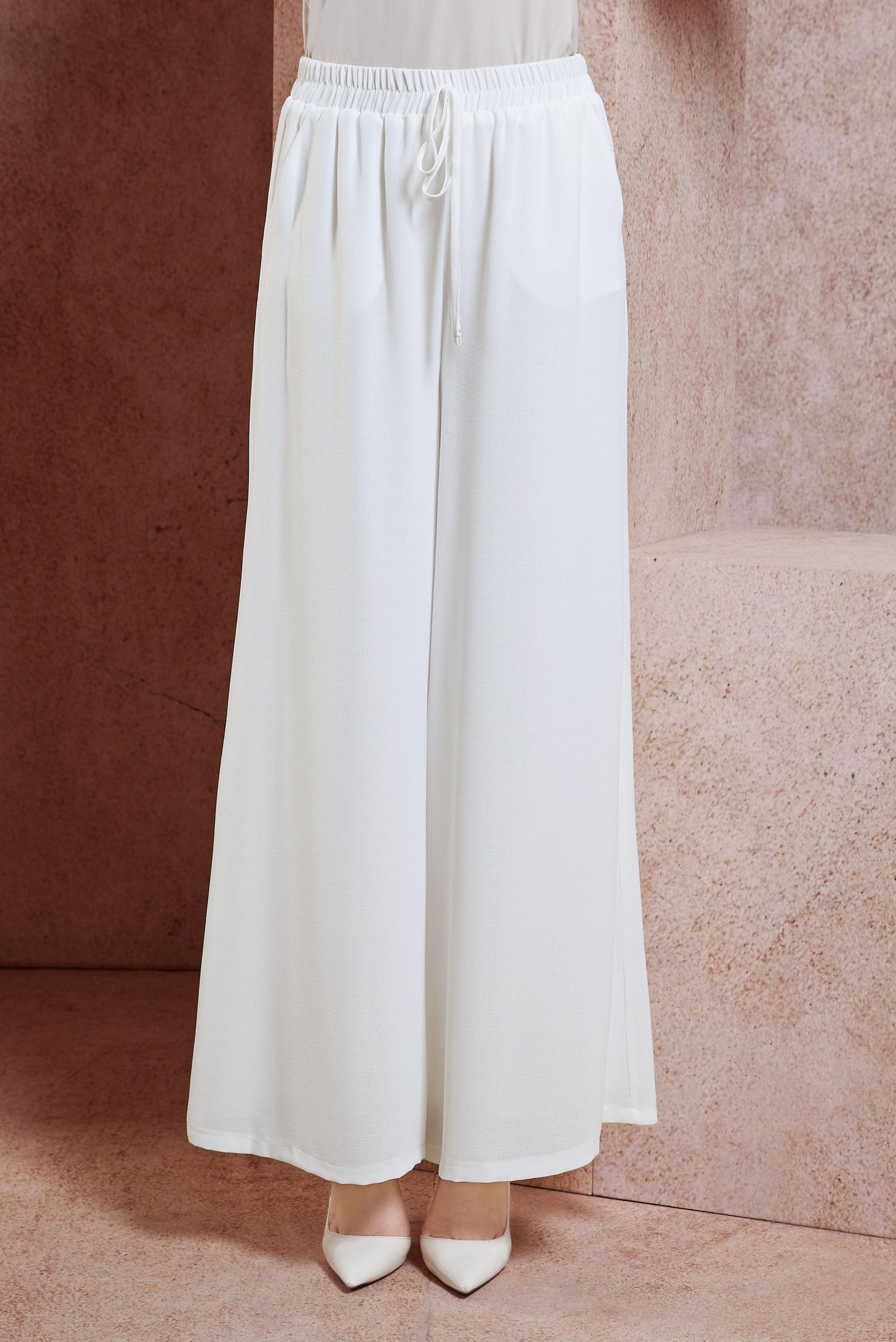 Tesettür giyim BEYAZ GENİŞ PAÇA PANTOLON 70743