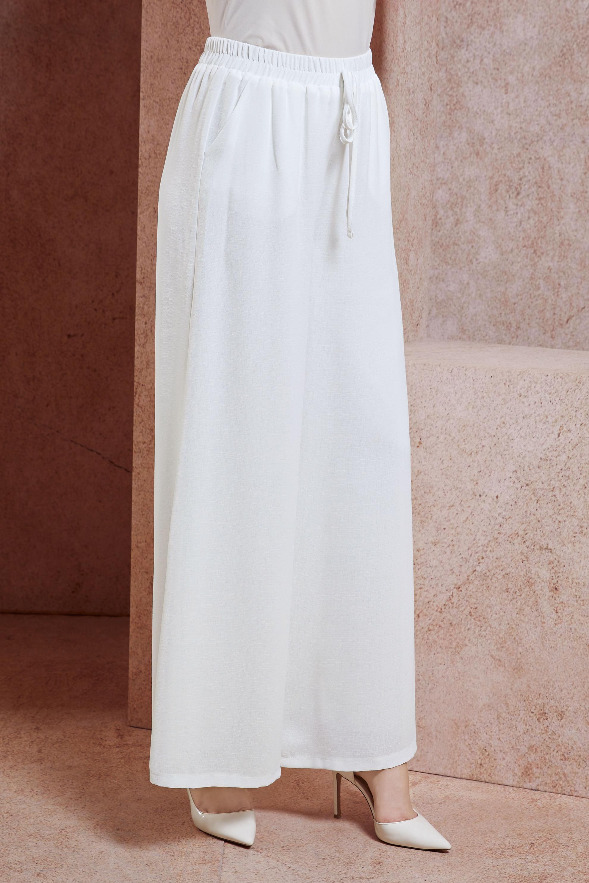 Tesettür giyim BEYAZ GENİŞ PAÇA PANTOLON 70743