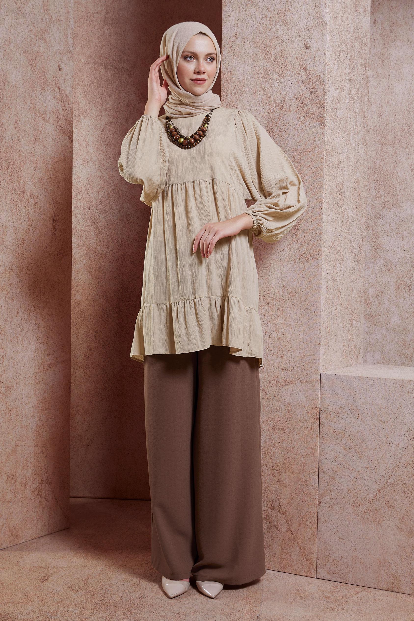 Tesettür giyim KAHVE GENİŞ PAÇA PANTOLON 70743