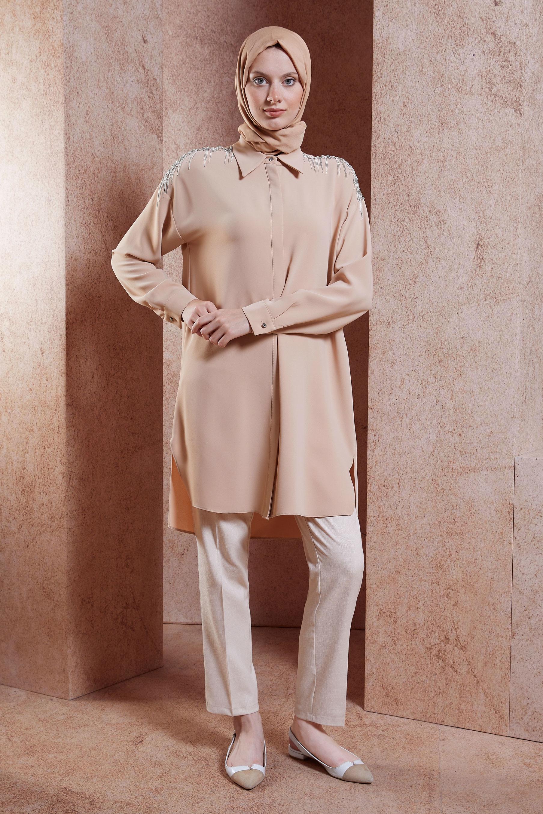 Tesettür giyim BEJ YÜKSEK BEL PANTOLON 70746