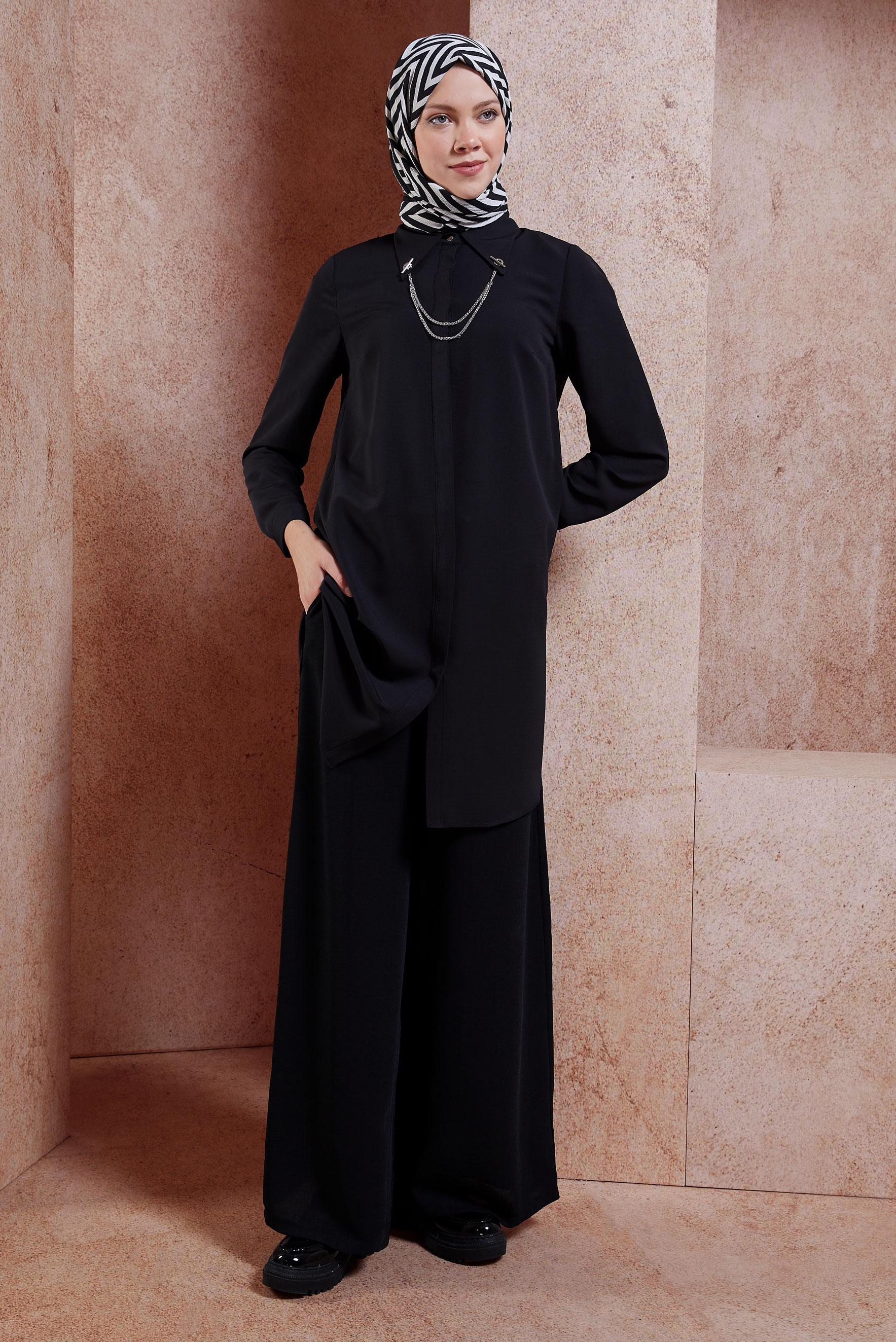 Tesettür giyim SİYAH GENİŞ PAÇA PANTOLON 70747