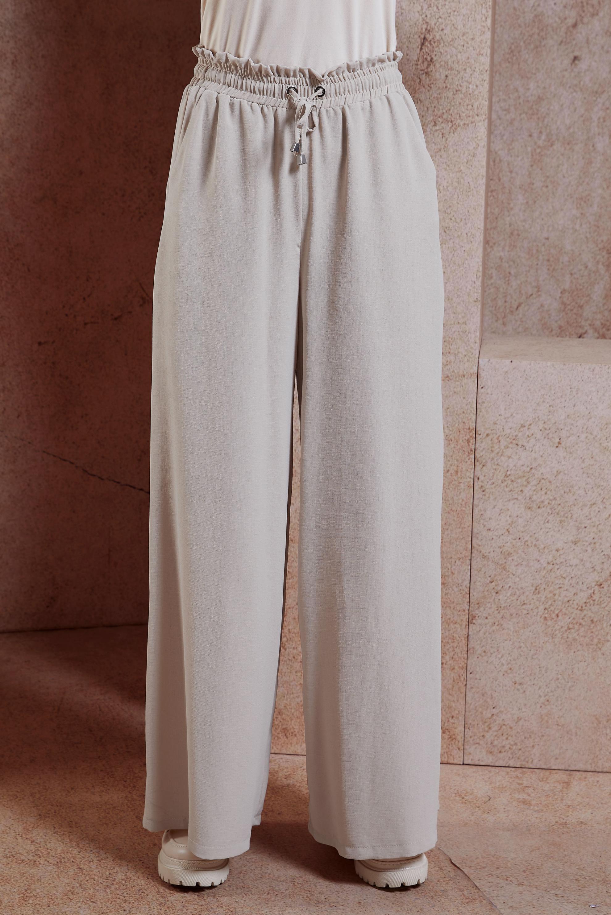 Tesettür giyim BEJ GENİŞ PAÇA PANTOLON 70747