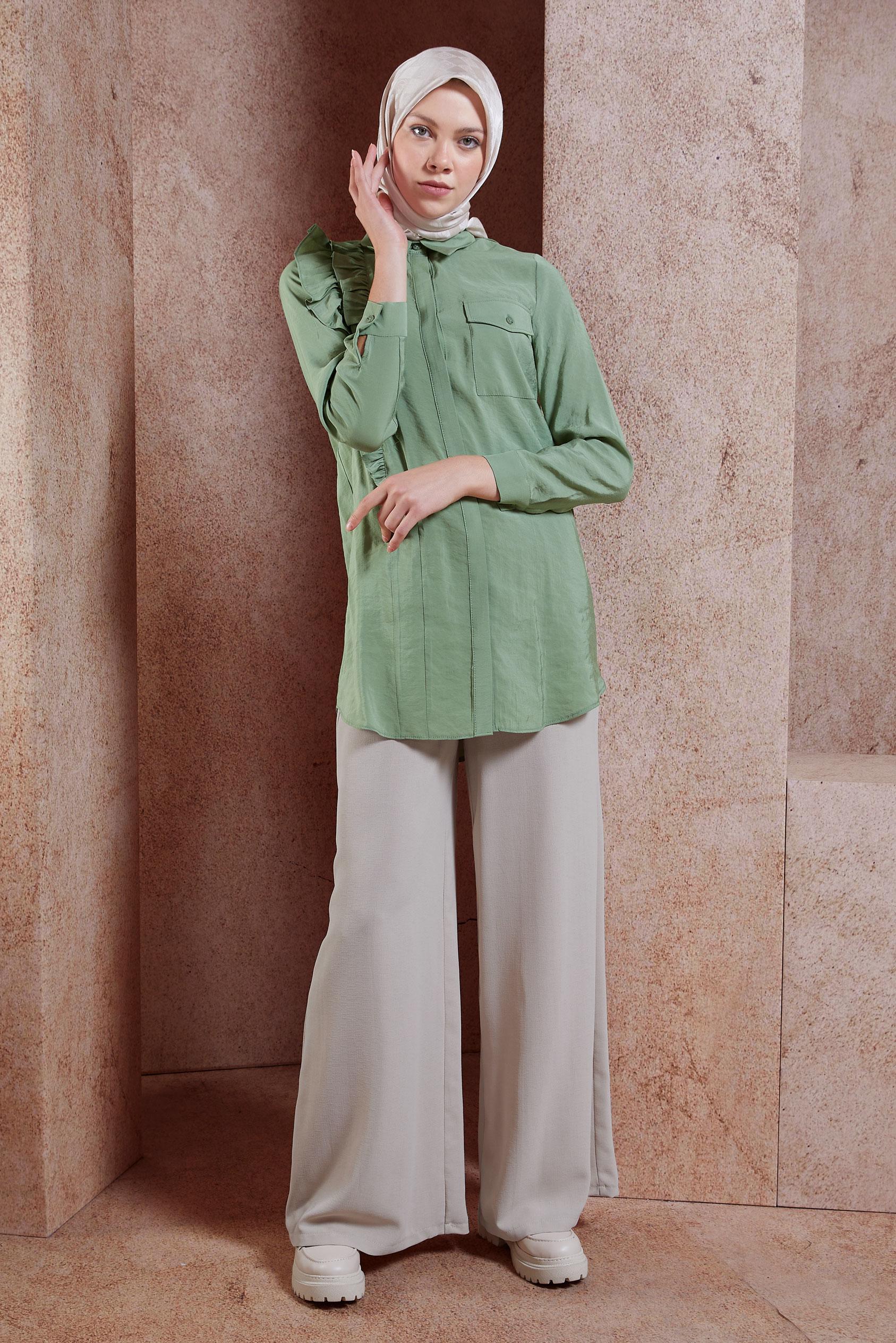 Tesettür giyim BEJ GENİŞ PAÇA PANTOLON 70747