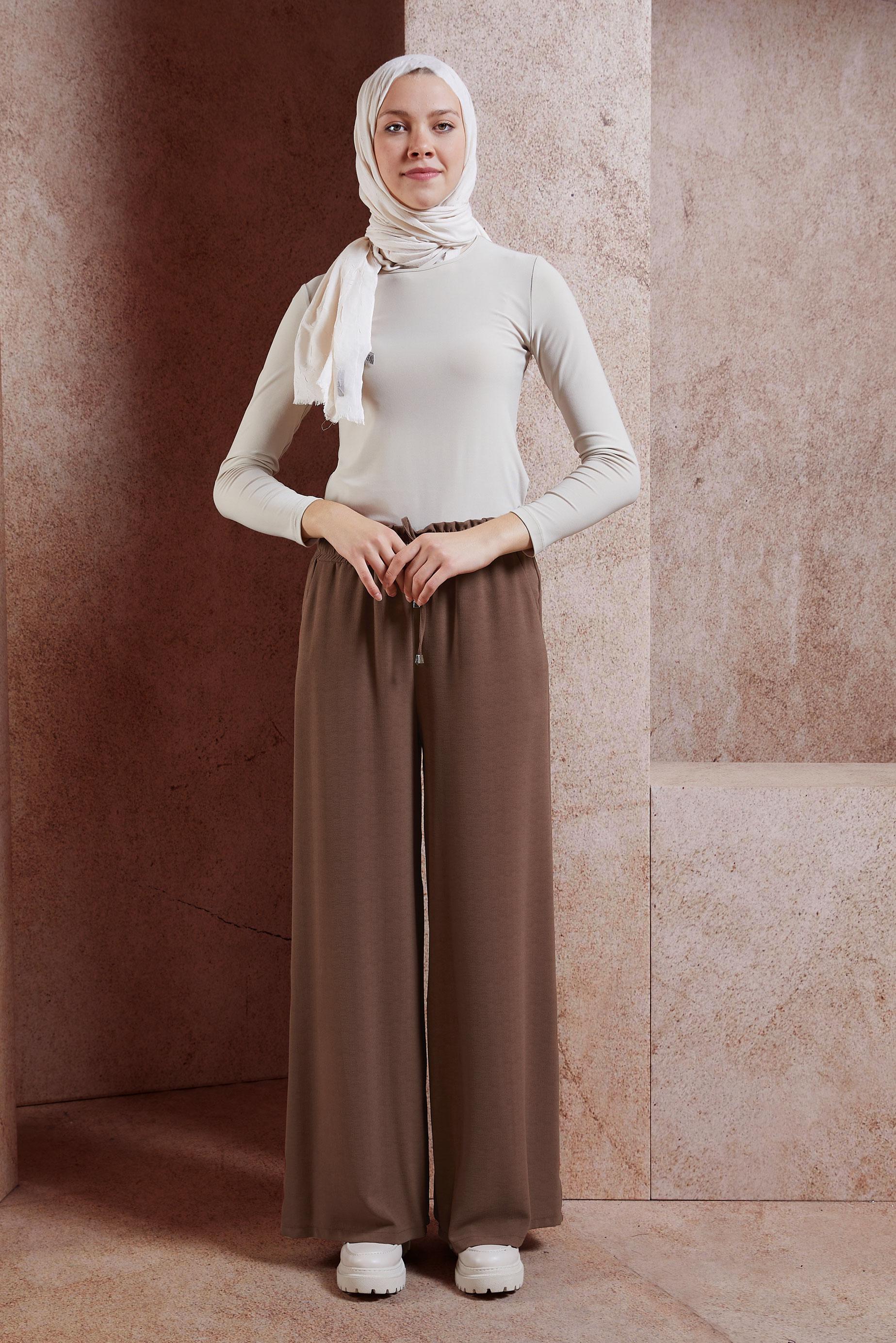 Tesettür giyim KAHVE GENİŞ PAÇA PANTOLON 70747