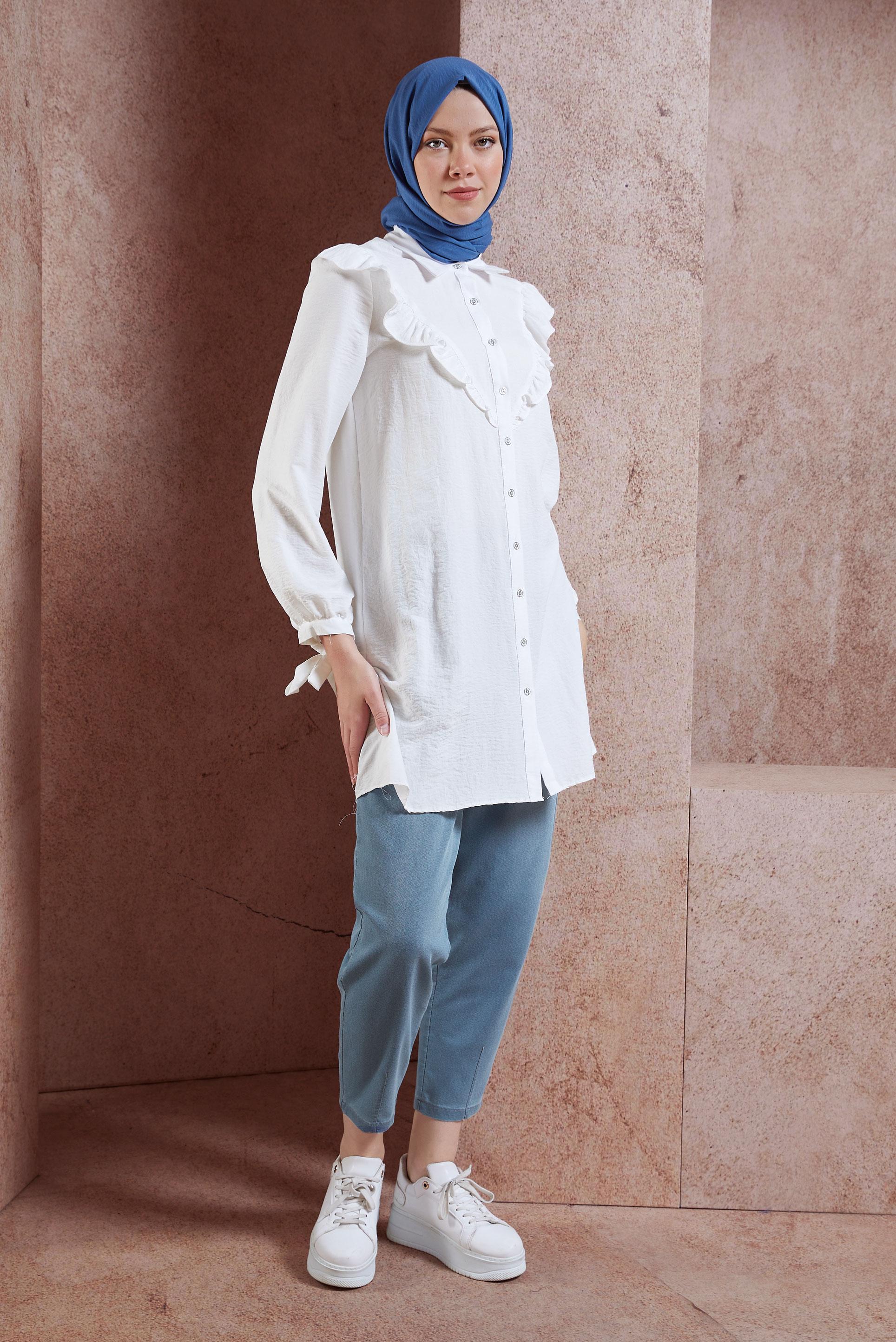 Tesettür giyim MAVİ YÜKSEK BEL KOT PANTOLON 70748