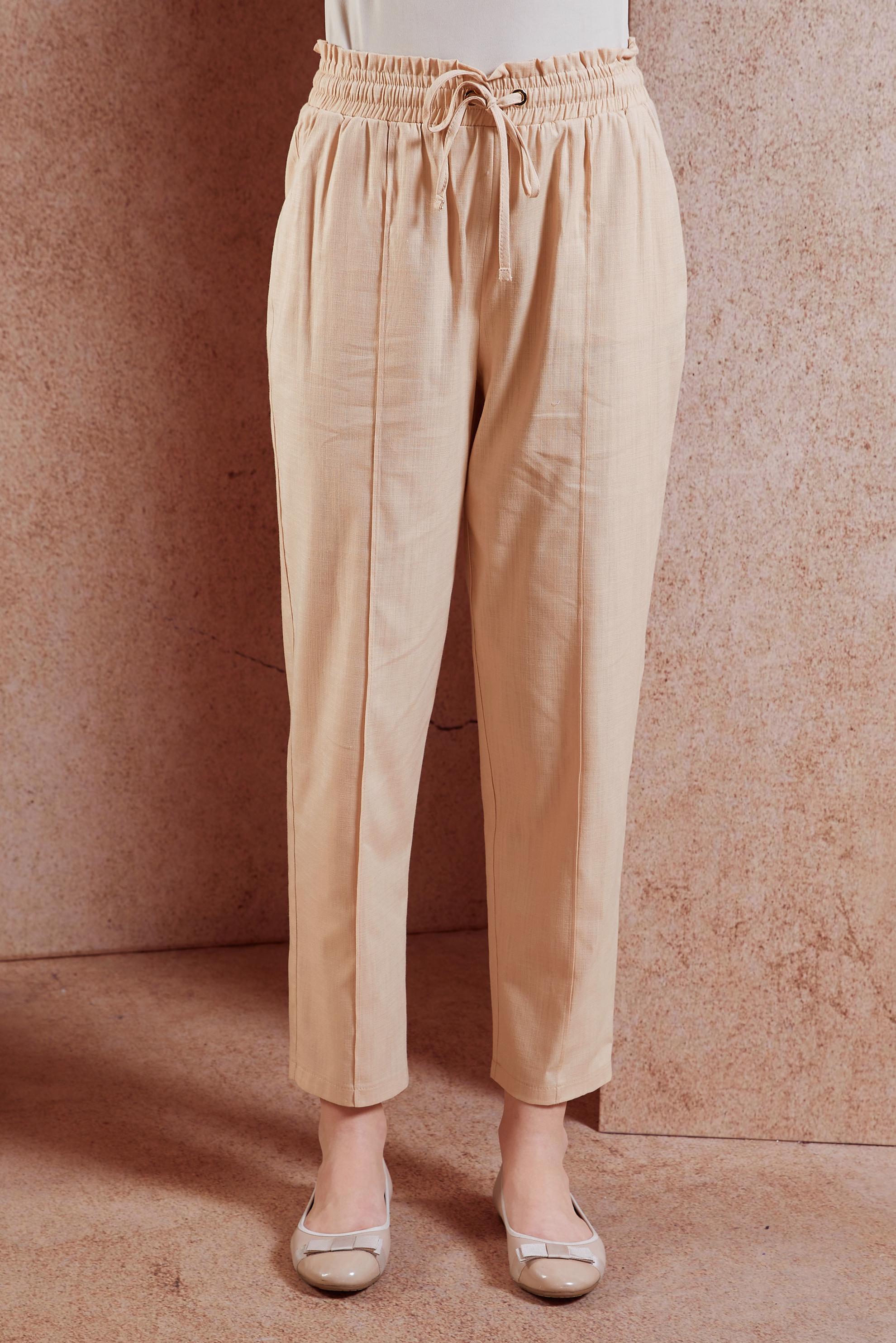 Tesettür giyim BEJ BELİ LASTİKLİ PANTOLON 70749