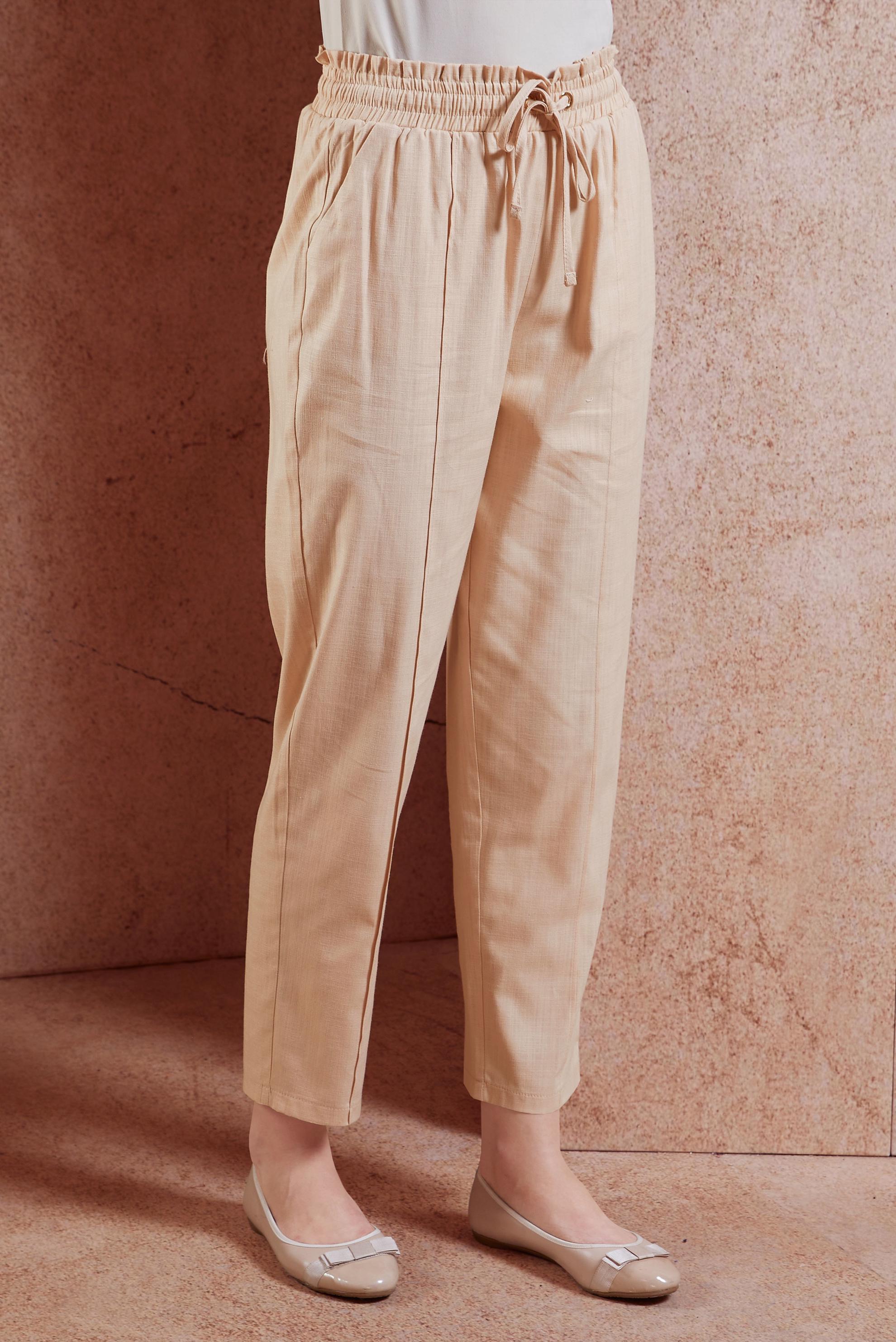 Tesettür giyim BEJ BELİ LASTİKLİ PANTOLON 70749