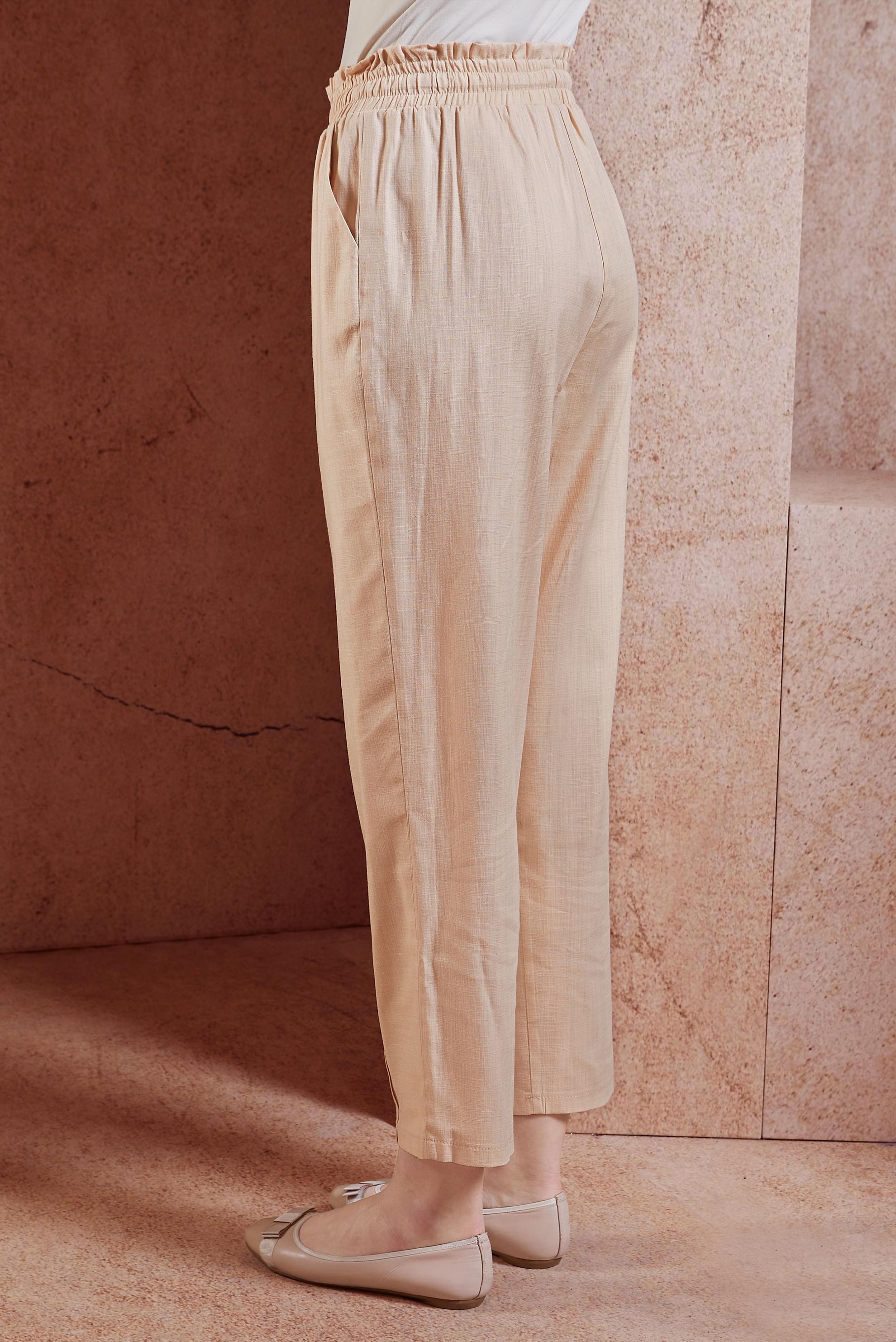 Tesettür giyim BEJ BELİ LASTİKLİ PANTOLON 70749