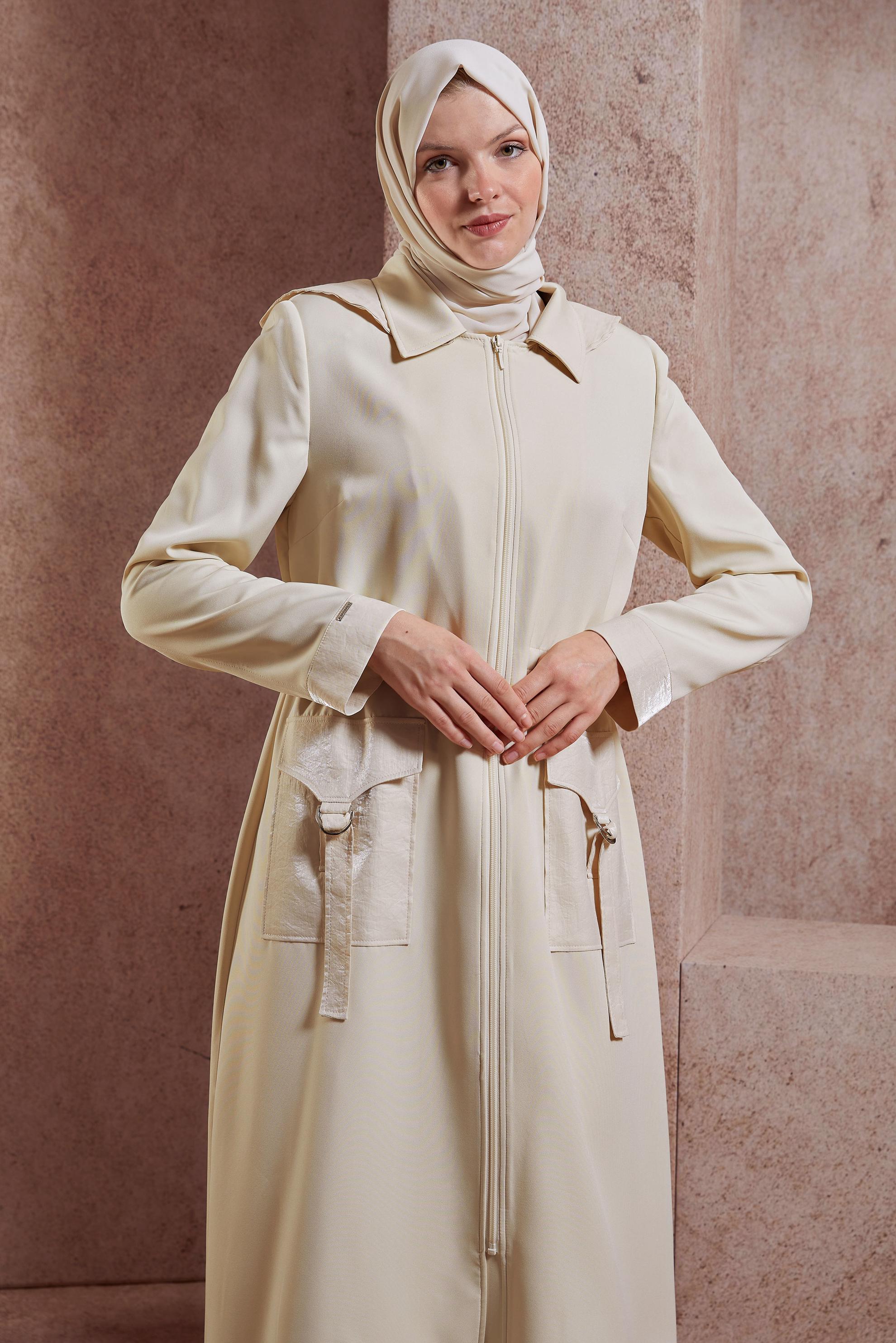 Vêtements hijab ÉCRUE PARDESSUS À CAPUCHE 10884