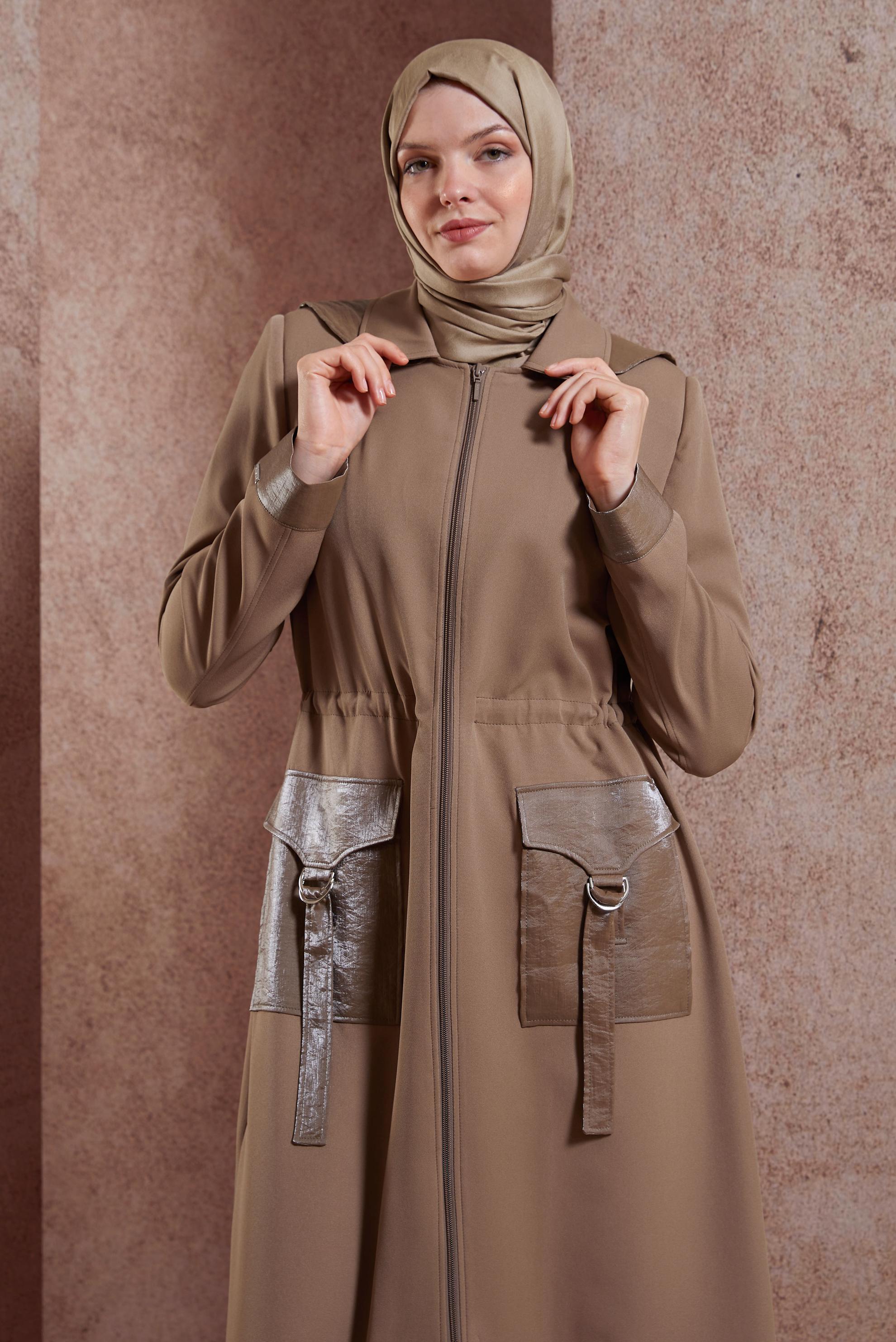 Hijab clothing BROWN HOODED TOPCOAT 10884