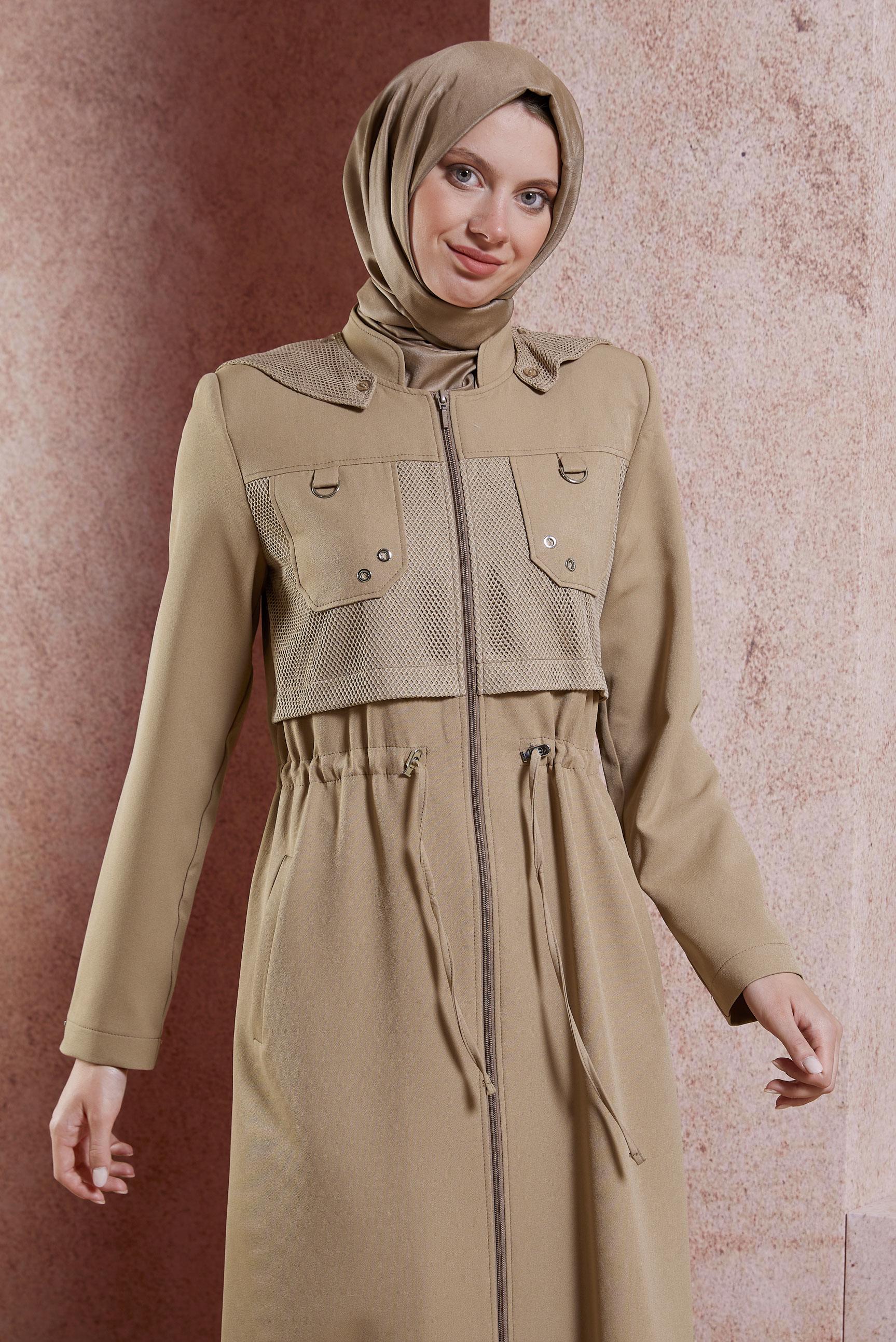 Hijab clothing BROWN HOODED MODEST TOPCOAT 10886