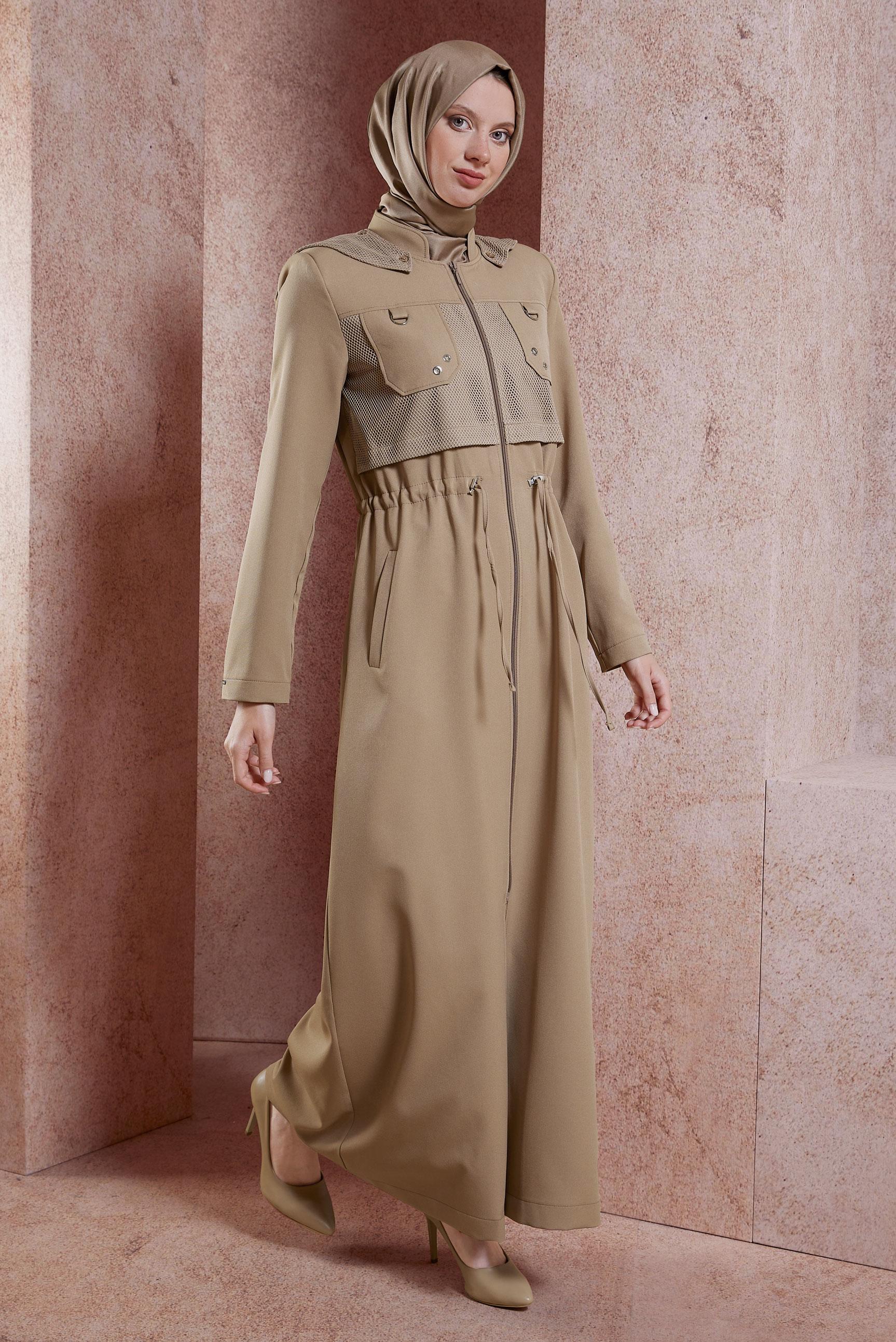 Hijab clothing BROWN HOODED MODEST TOPCOAT 10886