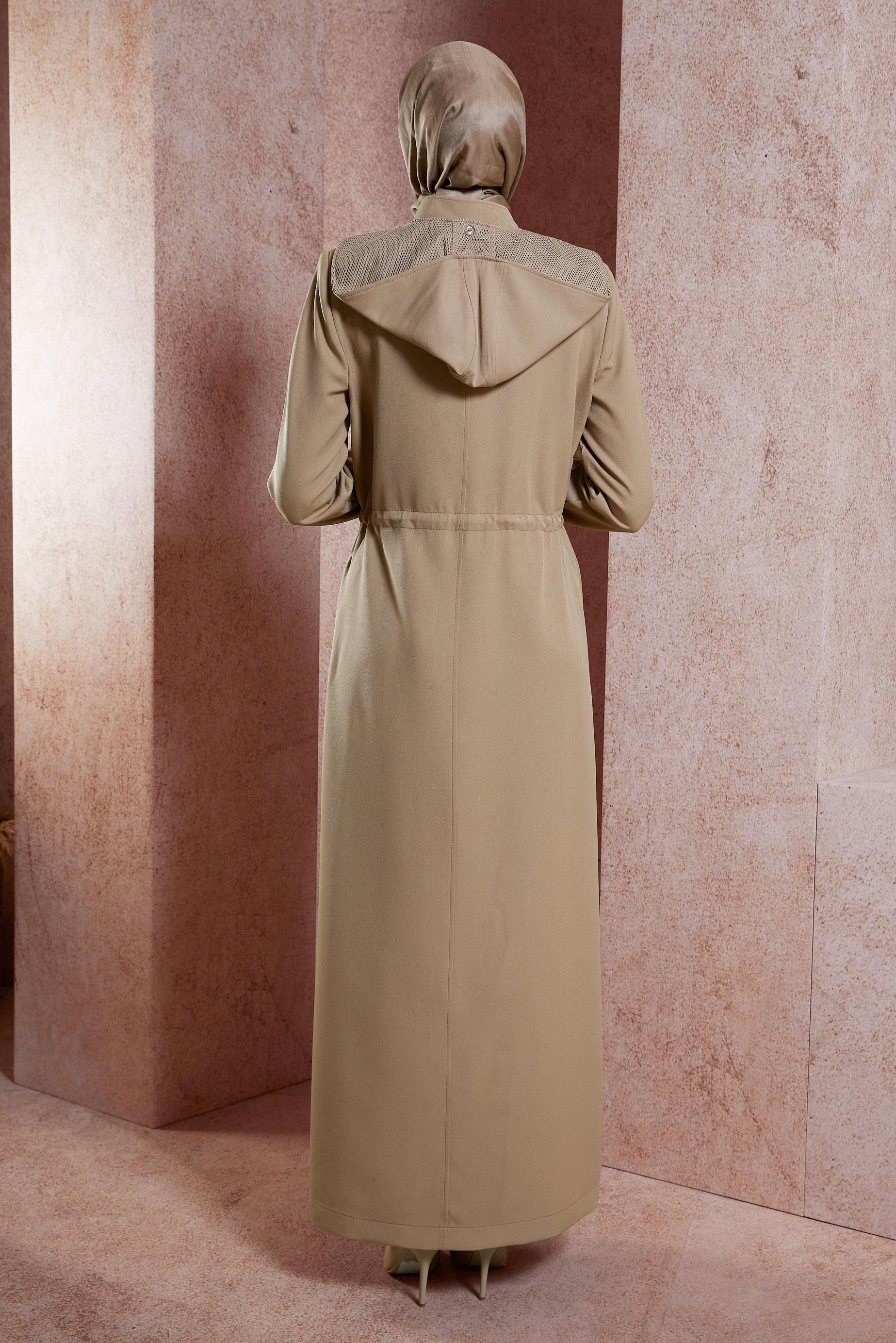 Hijab clothing BROWN HOODED MODEST TOPCOAT 10886