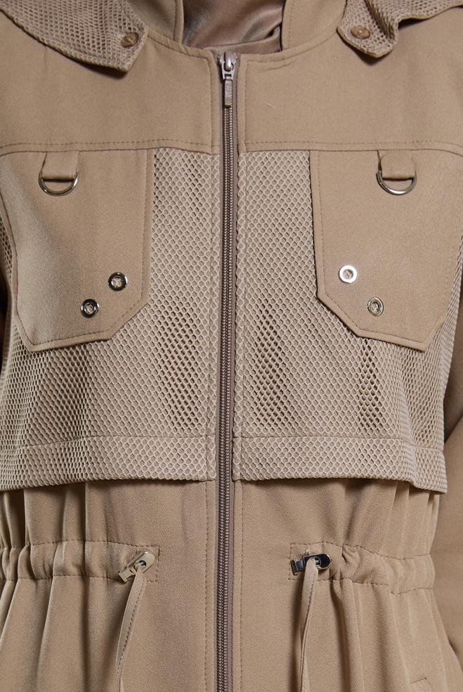 Tesettür giyim KAHVE KAPÜŞONLU TESETTÜR PARDESÜ 10886 - ALVİNA