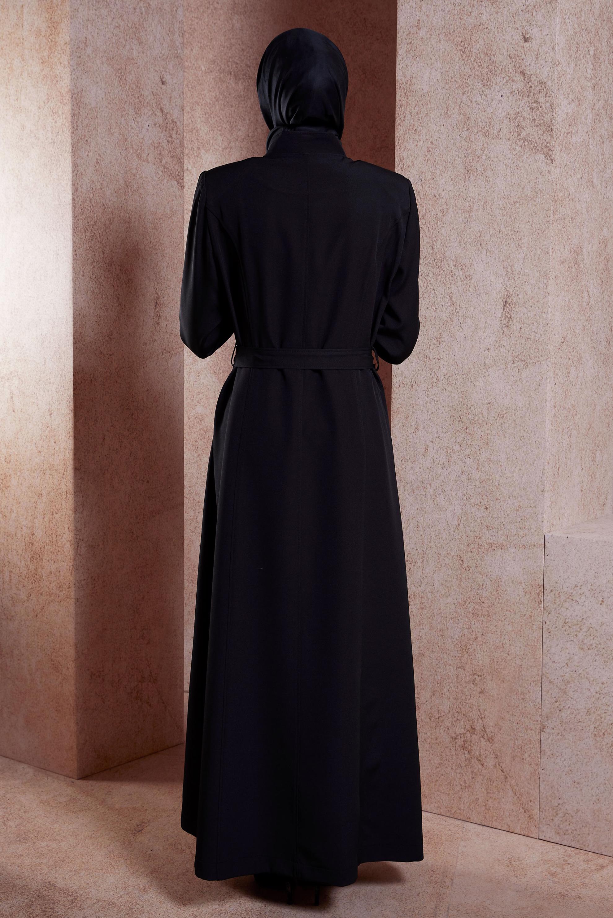 Tesettür giyim SİYAH KUŞAKLI PARDESÜ 10887